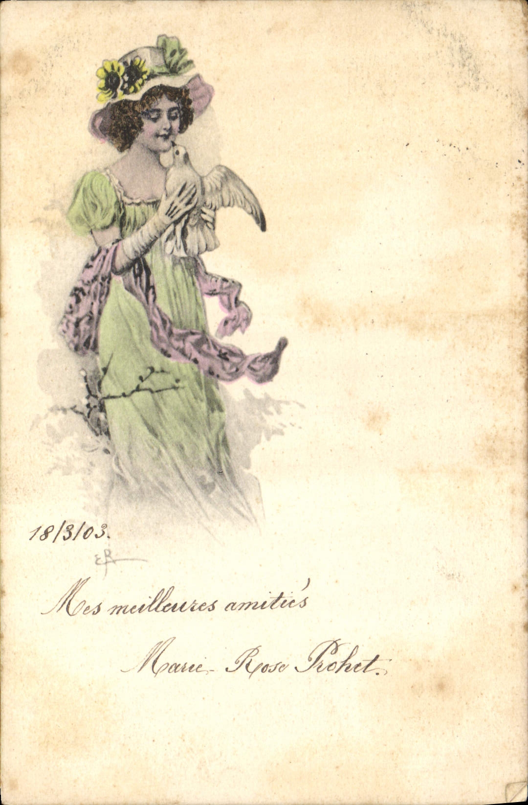 CPA Fantaisie Illustrateur Femme Colombe 