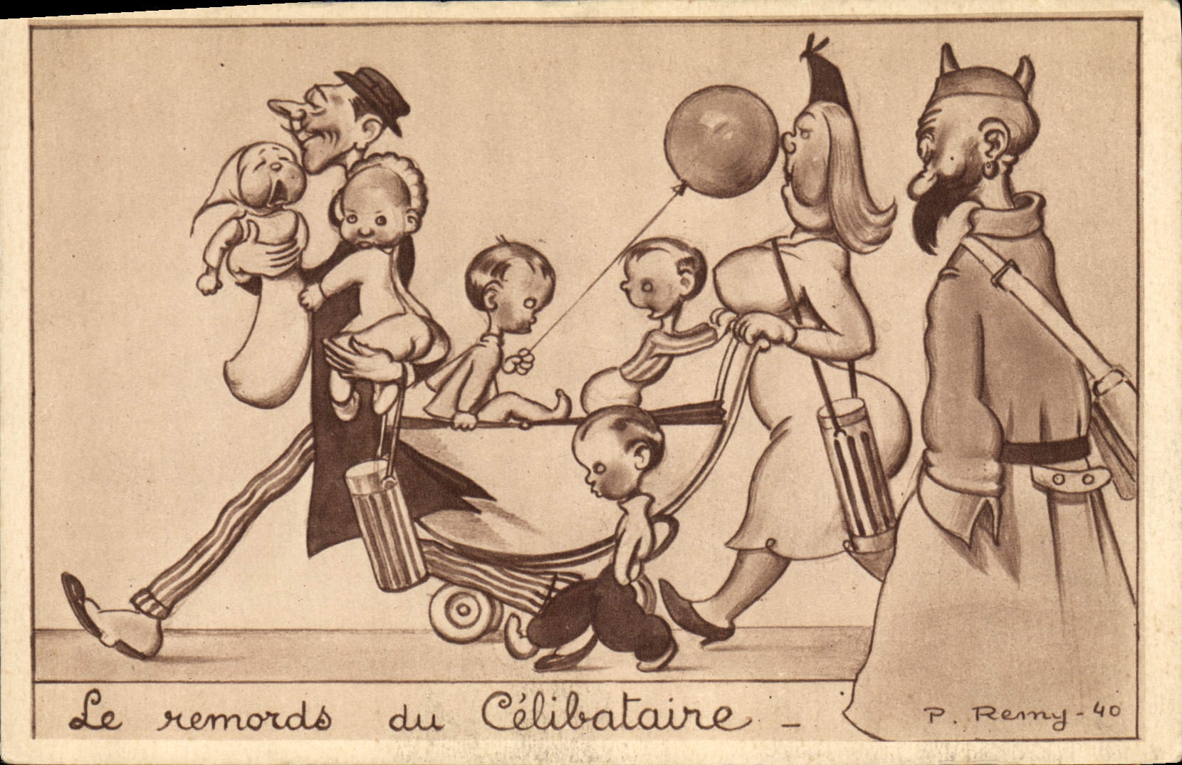 Ilustrador de la fantasía de la POSTAL de la VENDIMIA el remordimiento de los niños de Remy de la sola persona