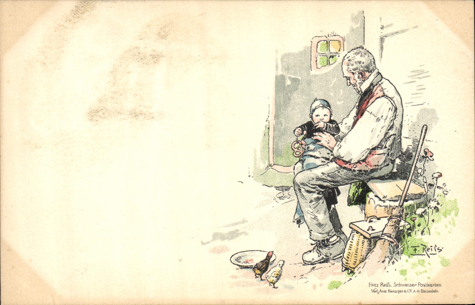 VINTAGE POSTCARD Fantasy Illustrator Old man Child Fritz Reifs