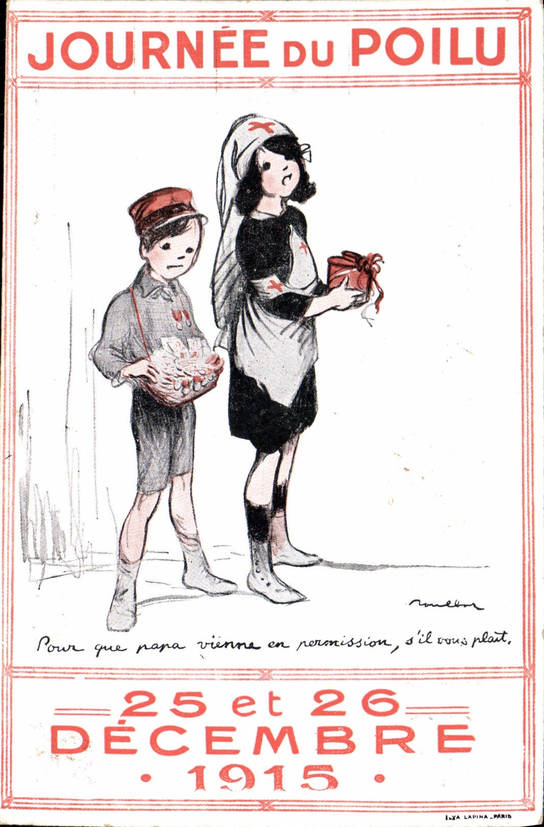 VINTAGE POSTCARD Militaria Day of hairy the 1915 Children