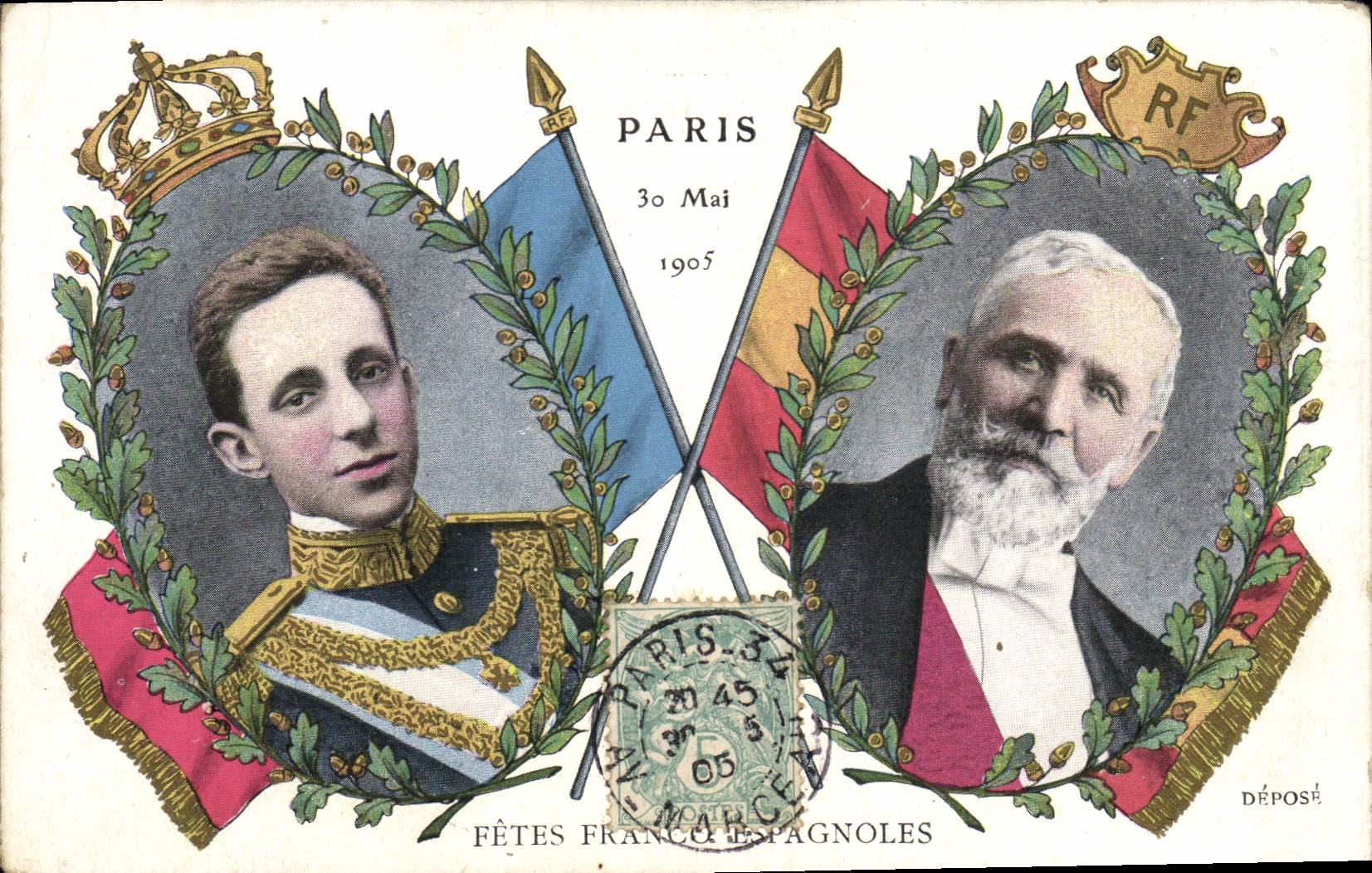 CPA Alphonse XIII Roi d'Espagne Paris Loubet Fetes Franco Espagnoles