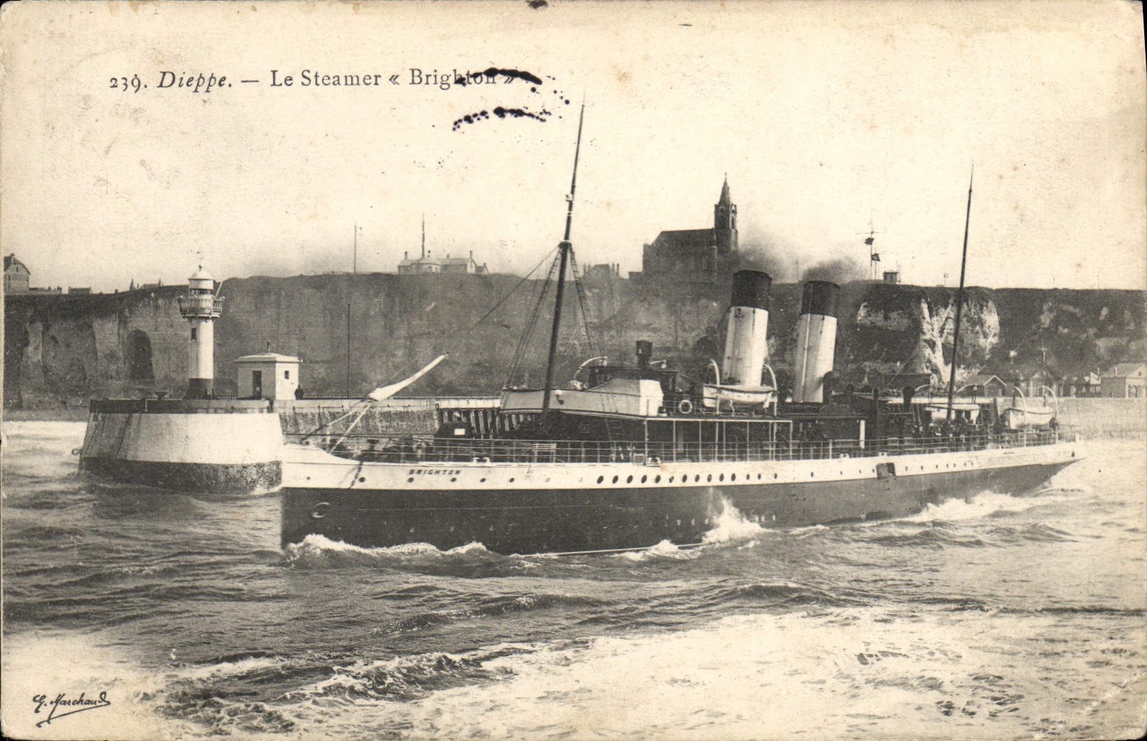 VINTAGE POSTCARD Dieppe Boat the steamer Brighton