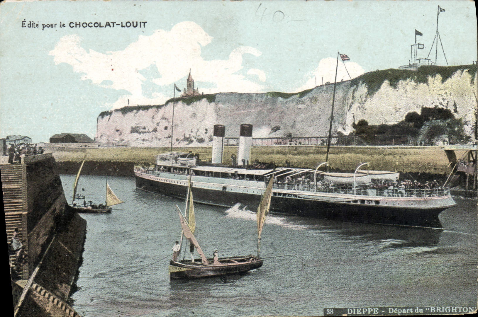 VINTAGE POSTCARD Boat Steamer Dieppe Departure of Brighton