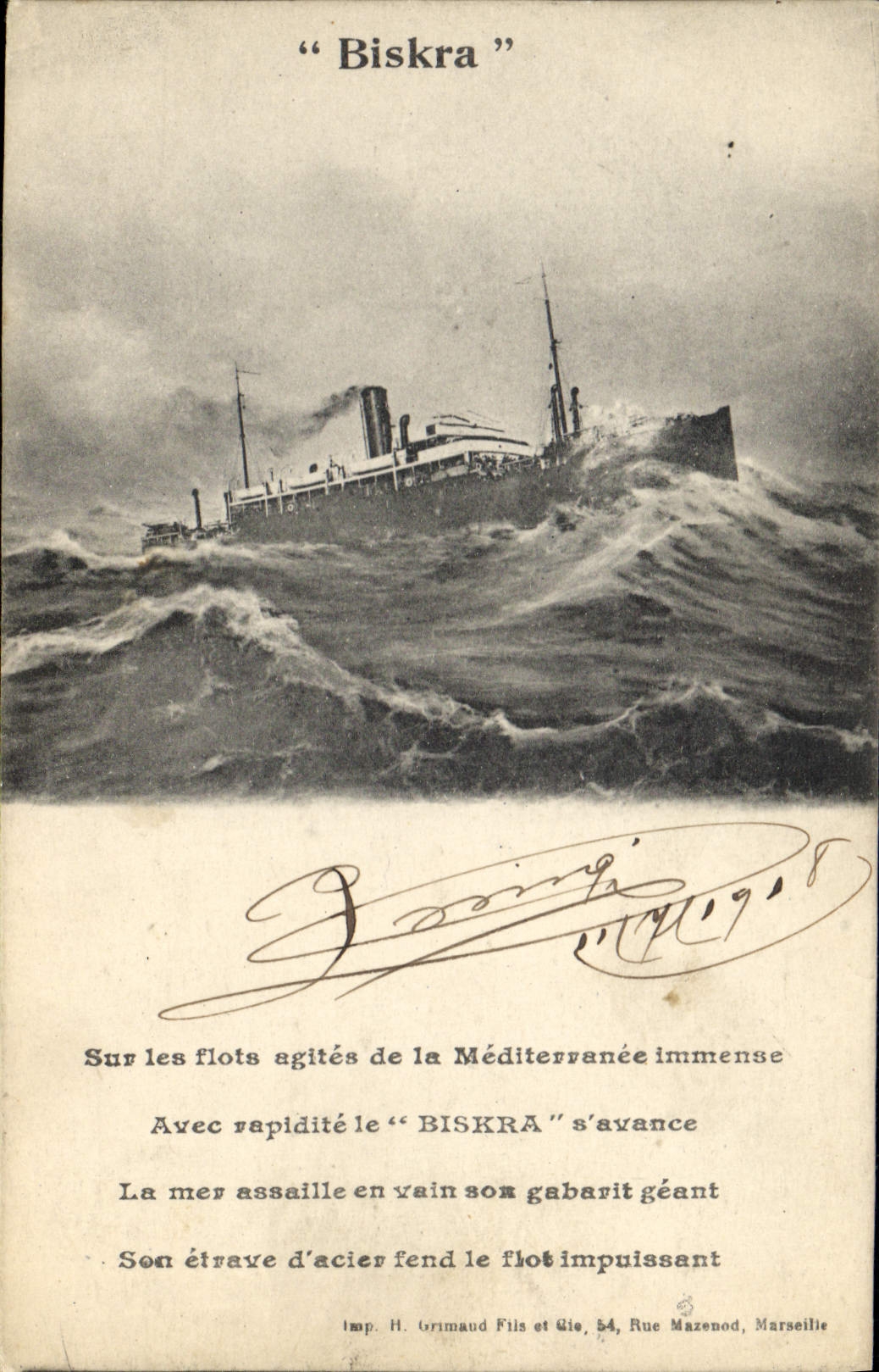 VINTAGE POSTCARD Boat Biskra Steamer