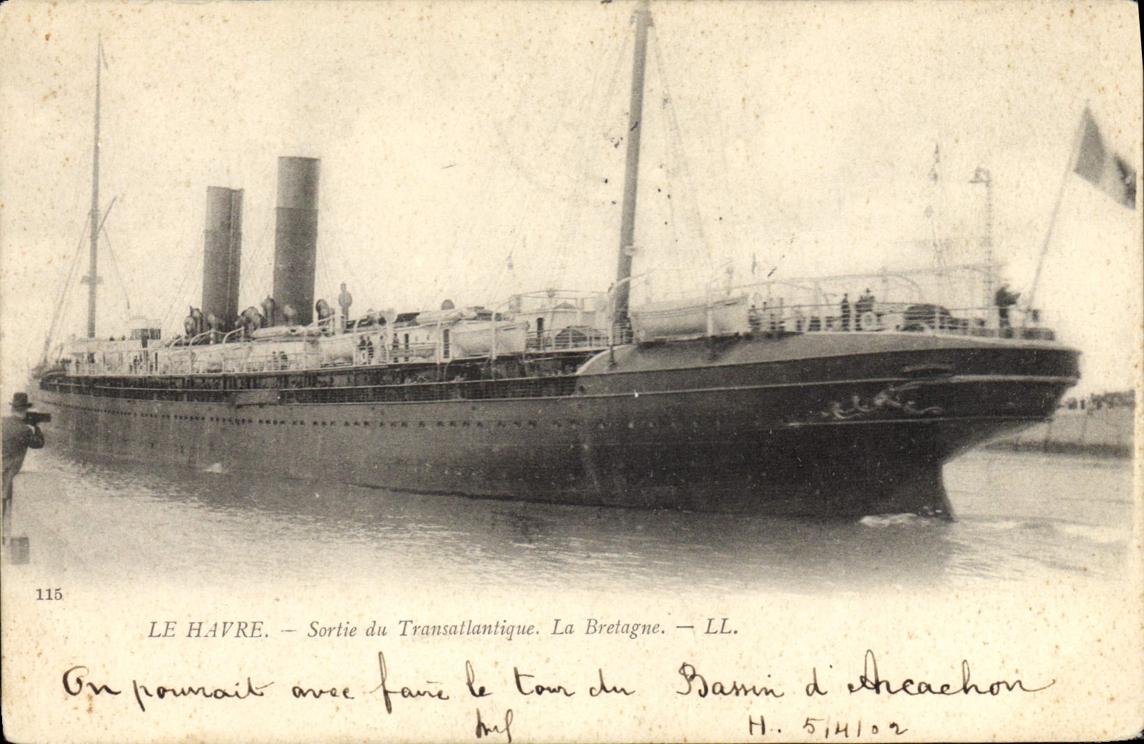 VINTAGE POSTCARD Boat Steamer Le Havre Left the deck chair Brittany