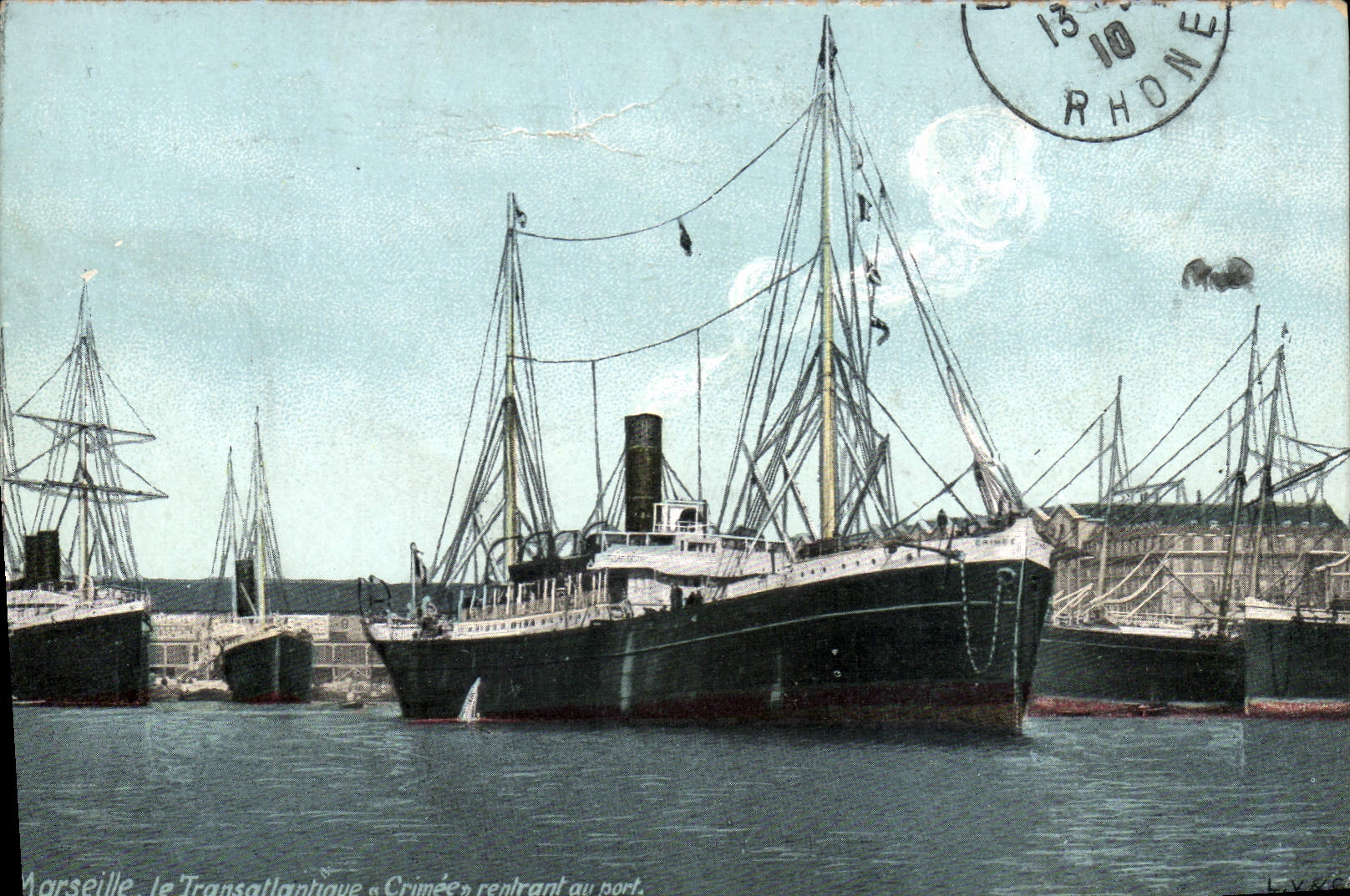 POSTAL Marsella de la VENDIMIA la silla de cubierta de Crimea que vuelve al puerto