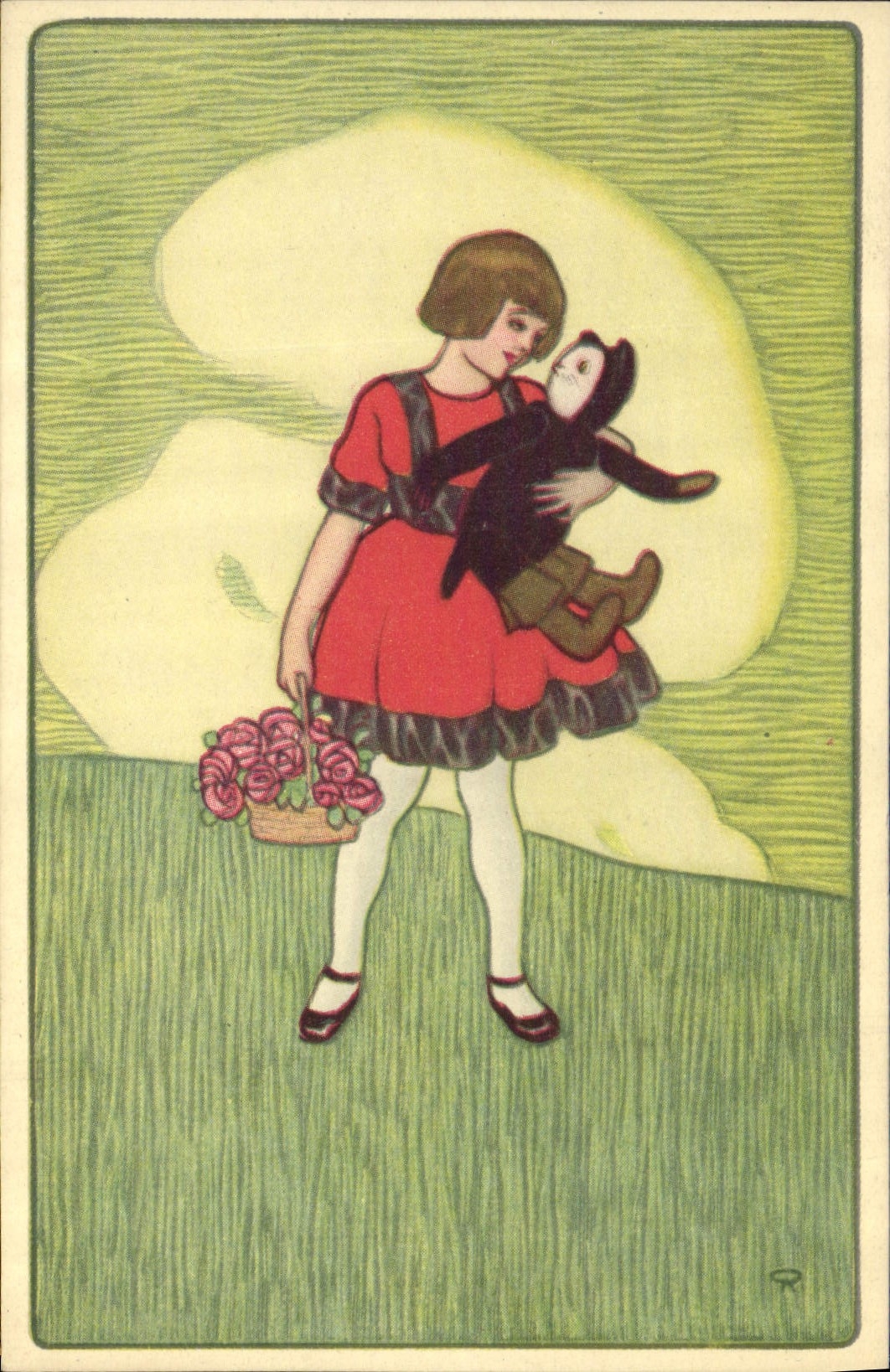VINTAGE POSTCARD Illustrateur Child Becomes fluffy