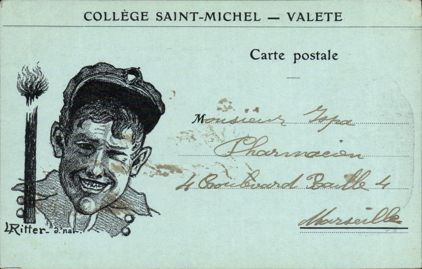 VINTAGE POSTCARD Illustrator College Saint Michel Valete Ritter
