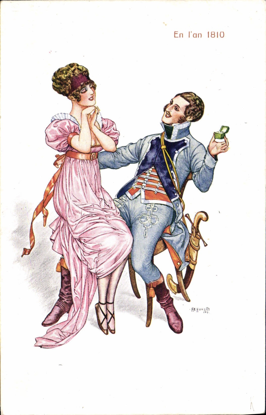 VINTAGE POSTCARD Illustrator Woman In the year 1810 Herouard