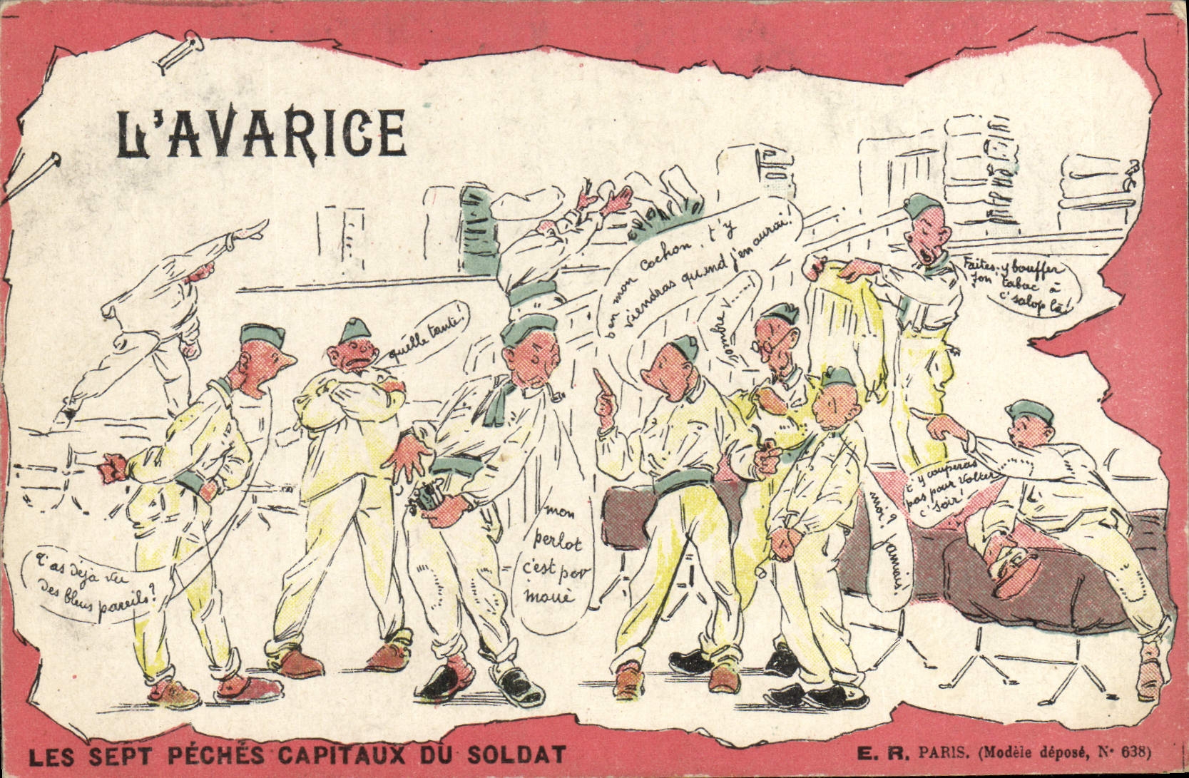 CPA Militaria L'avarice Les sept peches capitaux du soldat