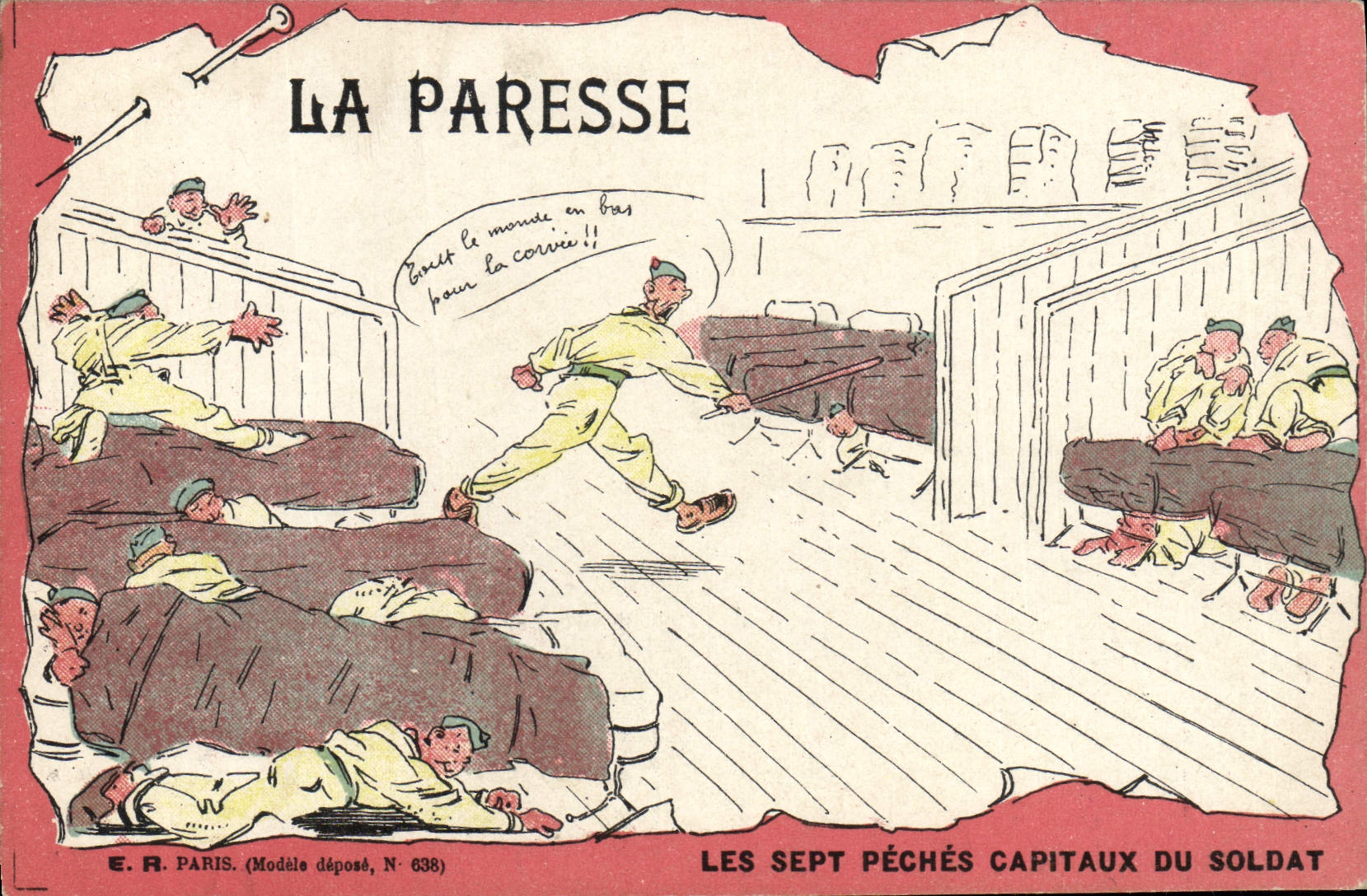 CPA Militaria La paresse Les sept peches capitaux du soldat