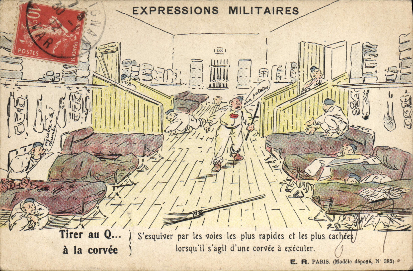 CPA Militaria Tirer au Q a la corvee