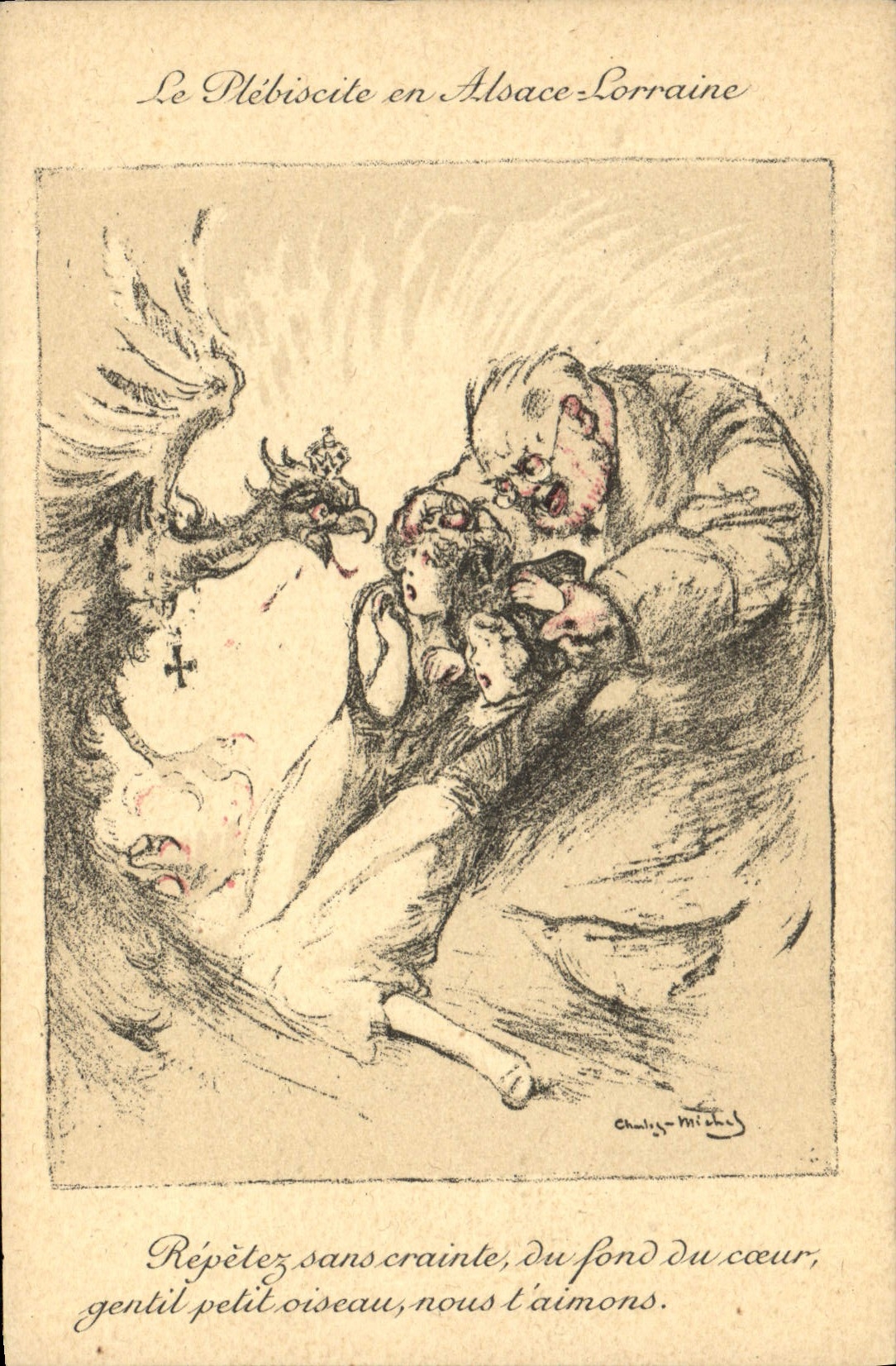 CPA Militaria Le plebiscite en Alsace Lorraine Aigle