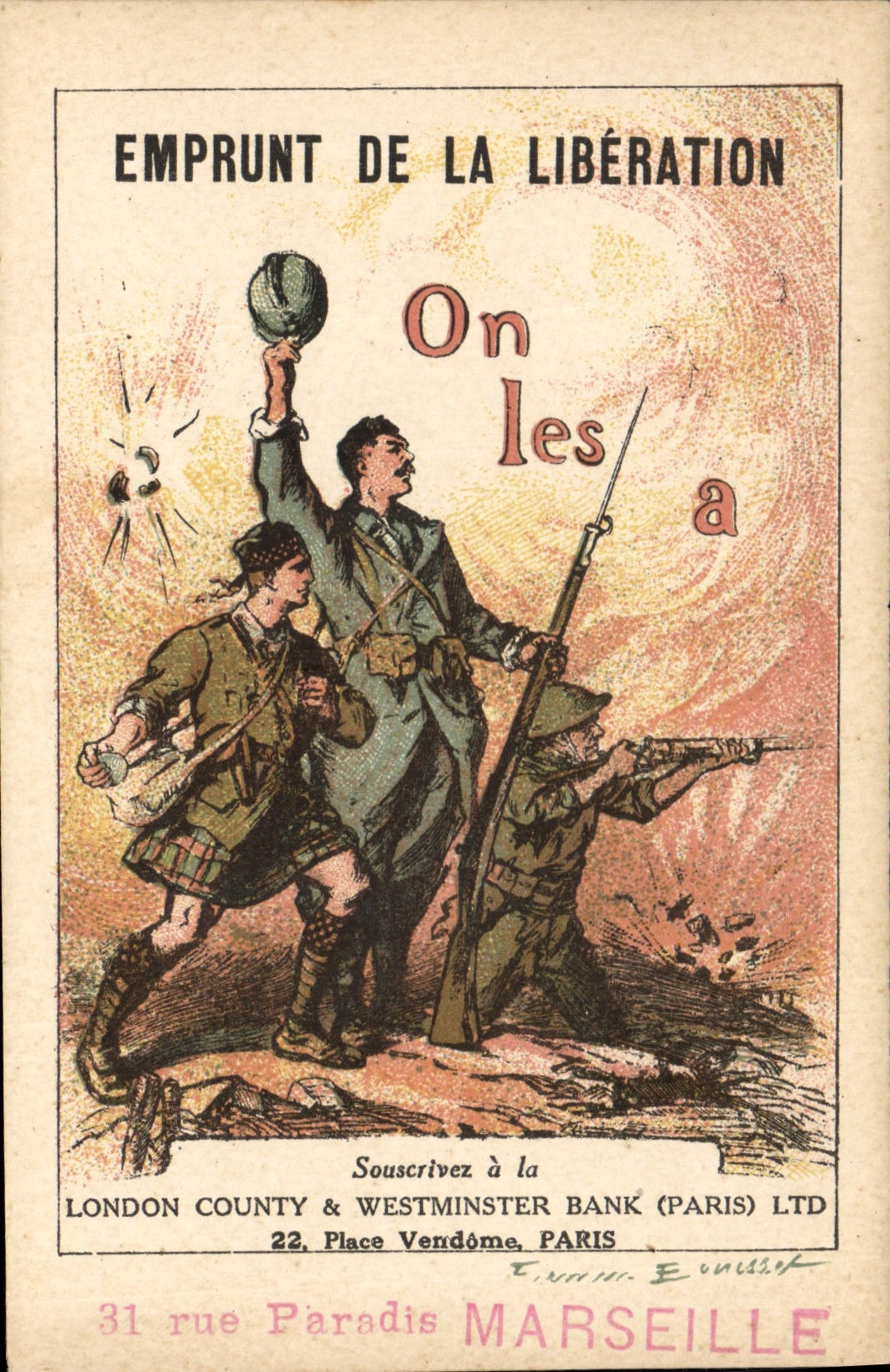 CPA Militaria Emprunt de la Liberation London County & Westminster Bank Paris Rue Paradis Marseille