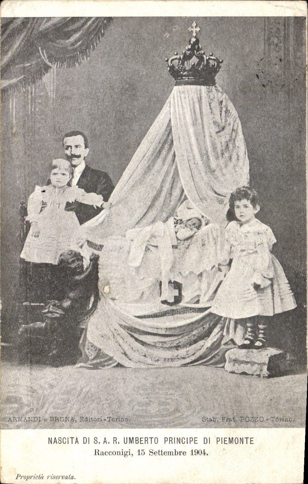 VINTAGE POSTCARD Nascita di SAR Umberto Principle di Piemonte Racconigi 15 Settembre 1904