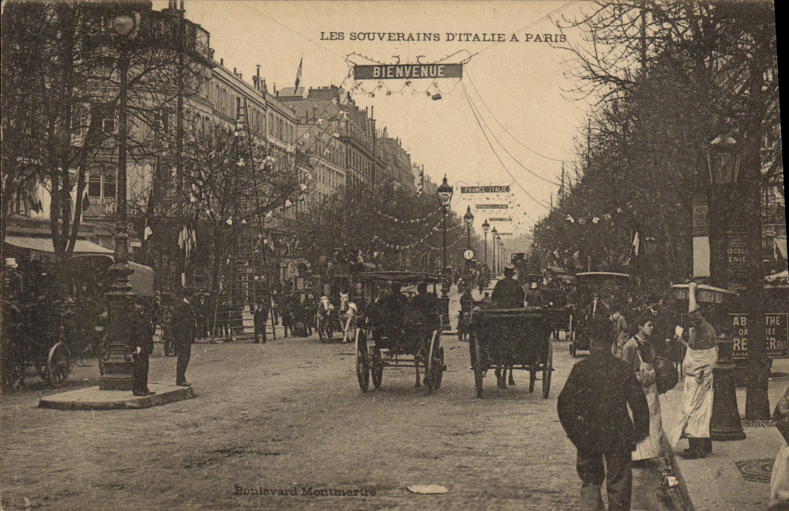 VINTAGE POSTCARD the sovereigns of Italy has Paris Boulevard Montmartre
