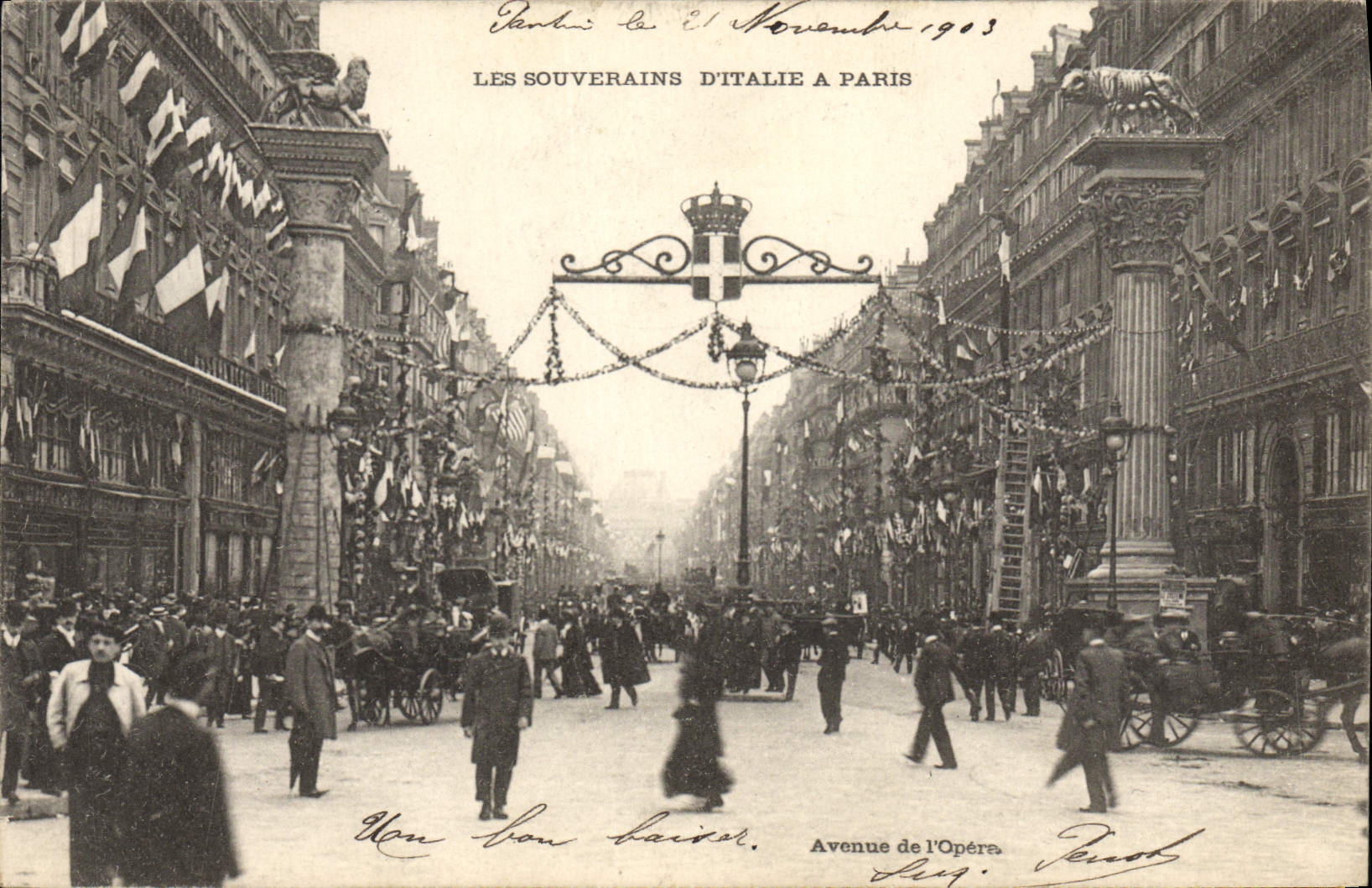 VINTAGE POSTCARD the sovereigns of Italy has Paris Avenue of the Opera