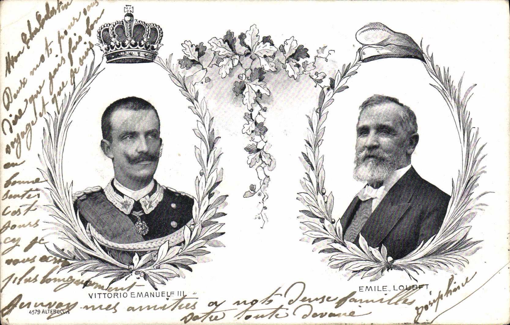 VINTAGE POSTCARD Victor Emanuele III Emile Loubet