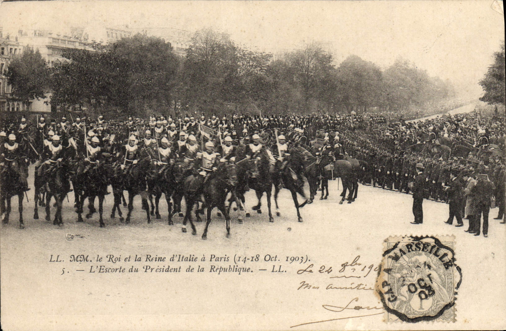 La POSTAL de la VENDIMIA los sovereigns de Italia tiene París el acompañamiento del presidente de la república