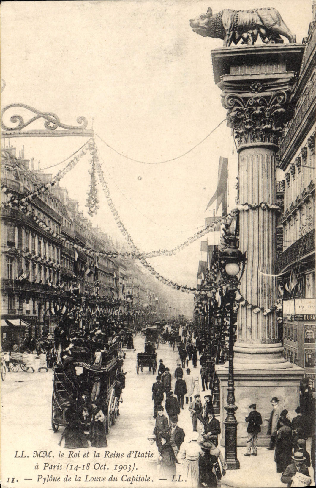 VINTAGE POSTCARD the sovereigns of Italy has Paris Pylone of the She-wolf of the capitole