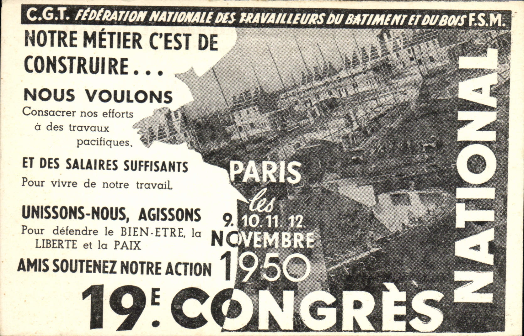 CPA 19eme Congres National du Batiment et du Bois Paris Novembre 1950