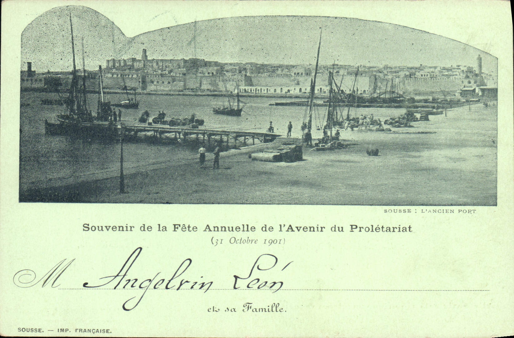 VINTAGE POSTCARD To remember of the annual Festival of the future of the Proletariat October 31st, 1901 Angerin Leon Proletariat