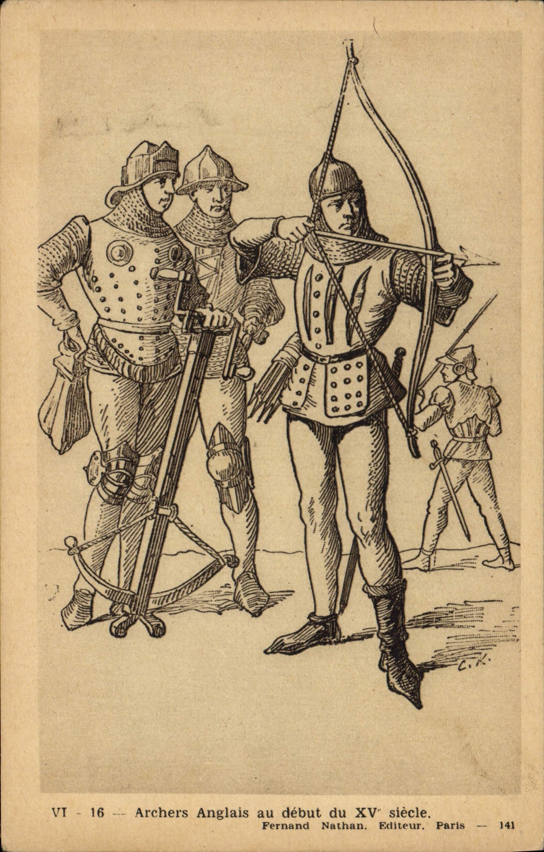 VINTAGE POSTCARD English Archers at the beginning of the 15th Shooting with the arc