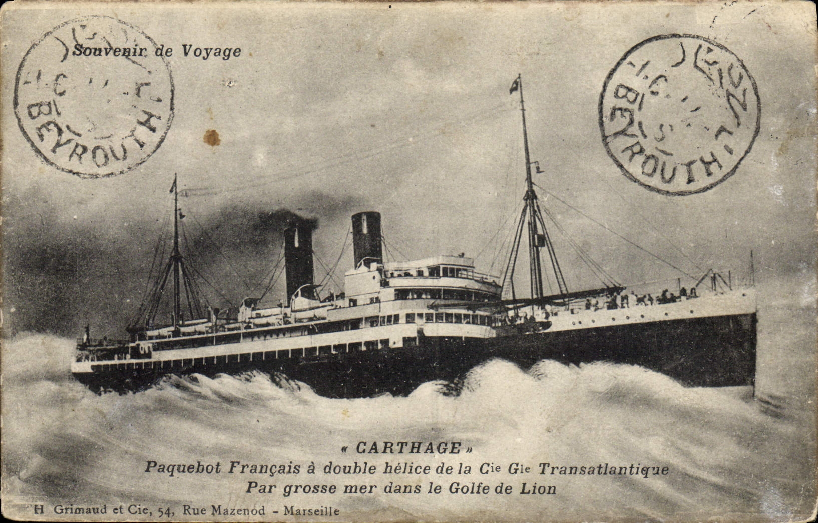 CPA Bateau Carthage Paquebot francais a double helice de la Cie Gle Transatlantique Golfe du Lion