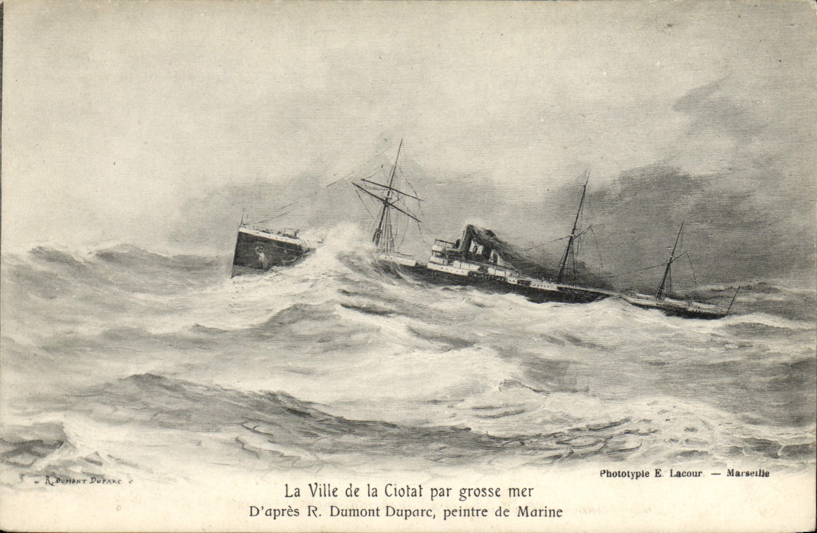 VINTAGE POSTCARD Boat the City of Ciotat by heavy sea