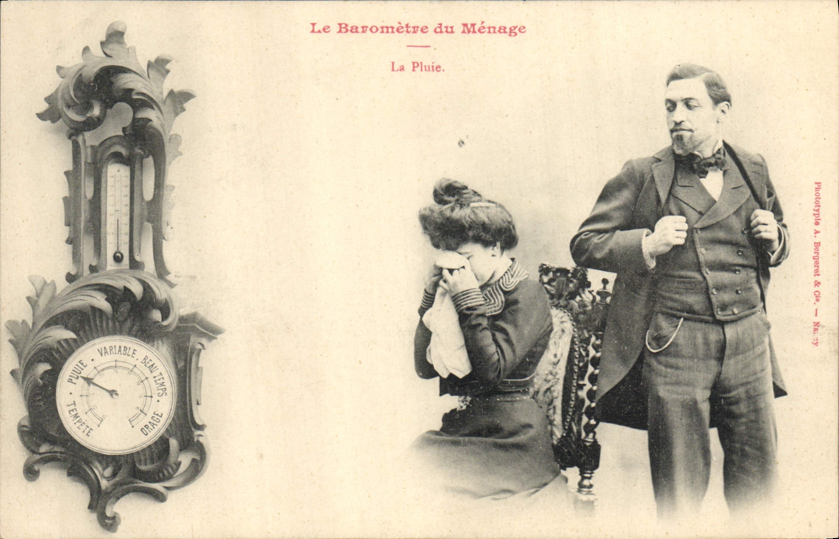 VINTAGE POSTCARD Fantasy the barometer of the household the rain Woman