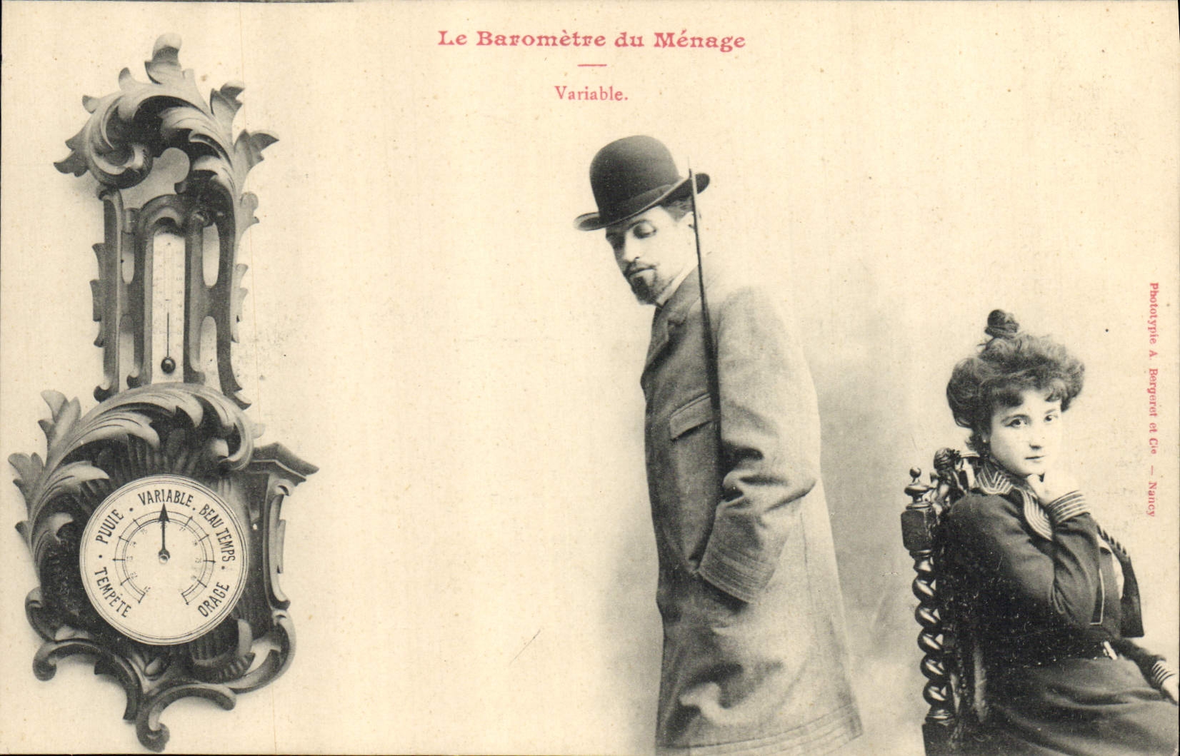 VINTAGE POSTCARD Fantasy the barometer of the Variable household Woman