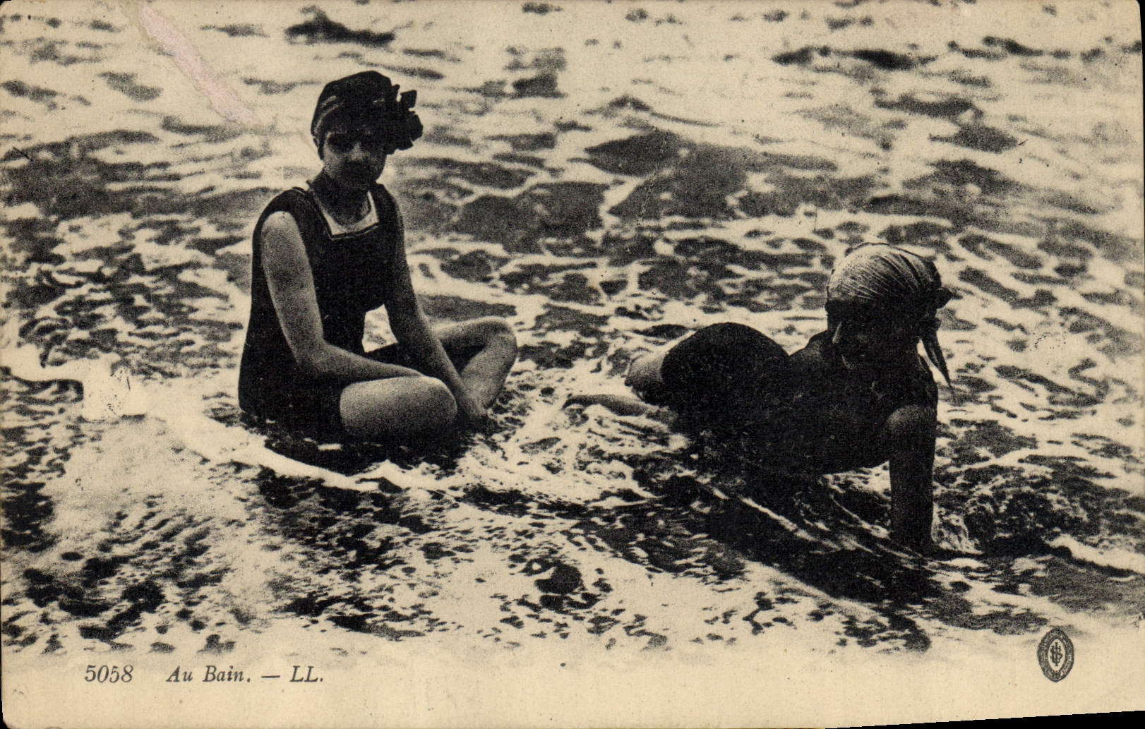 VINTAGE POSTCARD Fantasy Woman Bathing suit With the bath
