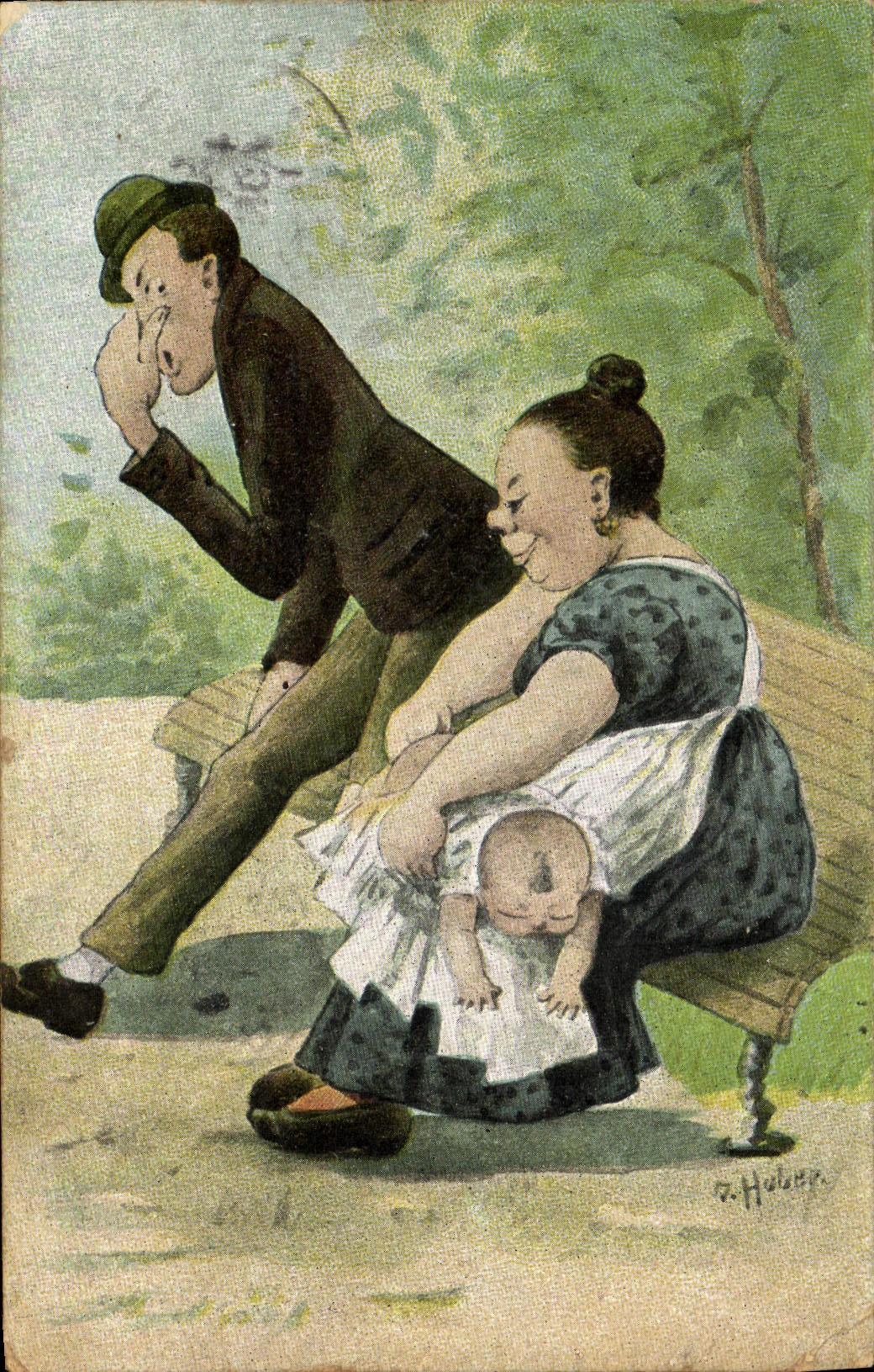 CPA Fantaisie Illustrateur Enfant Bebe Femme