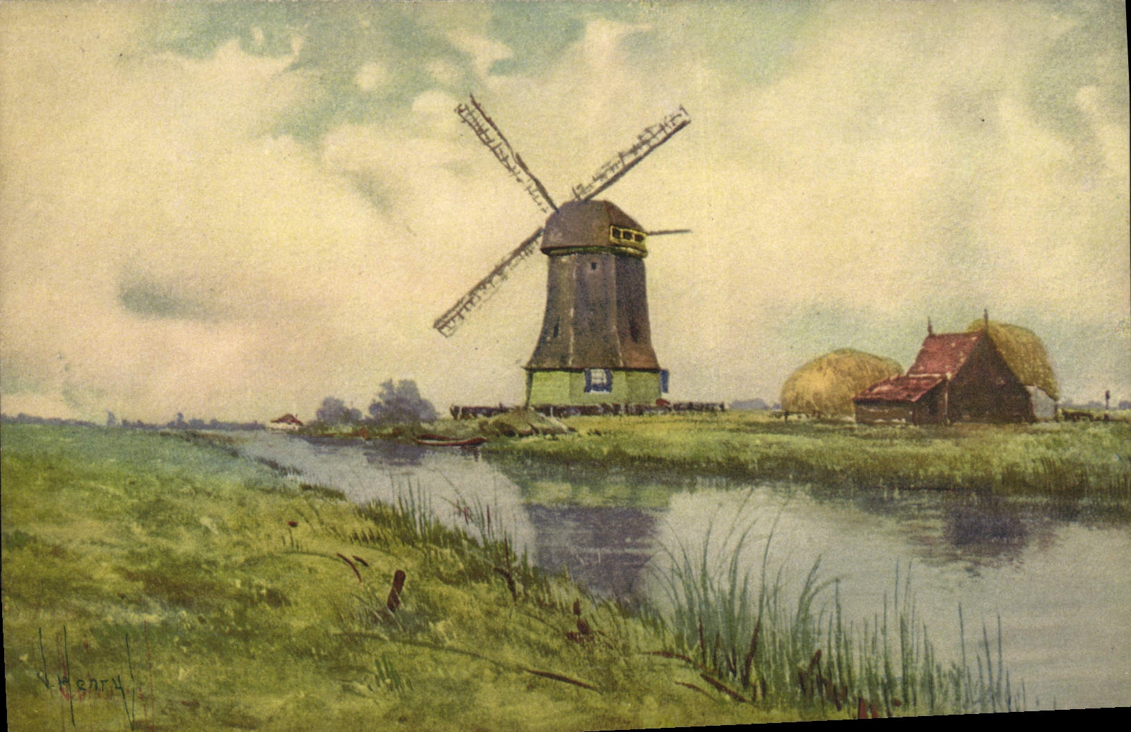 VINTAGE POSTCARD Fantasy Illustrator Windmill