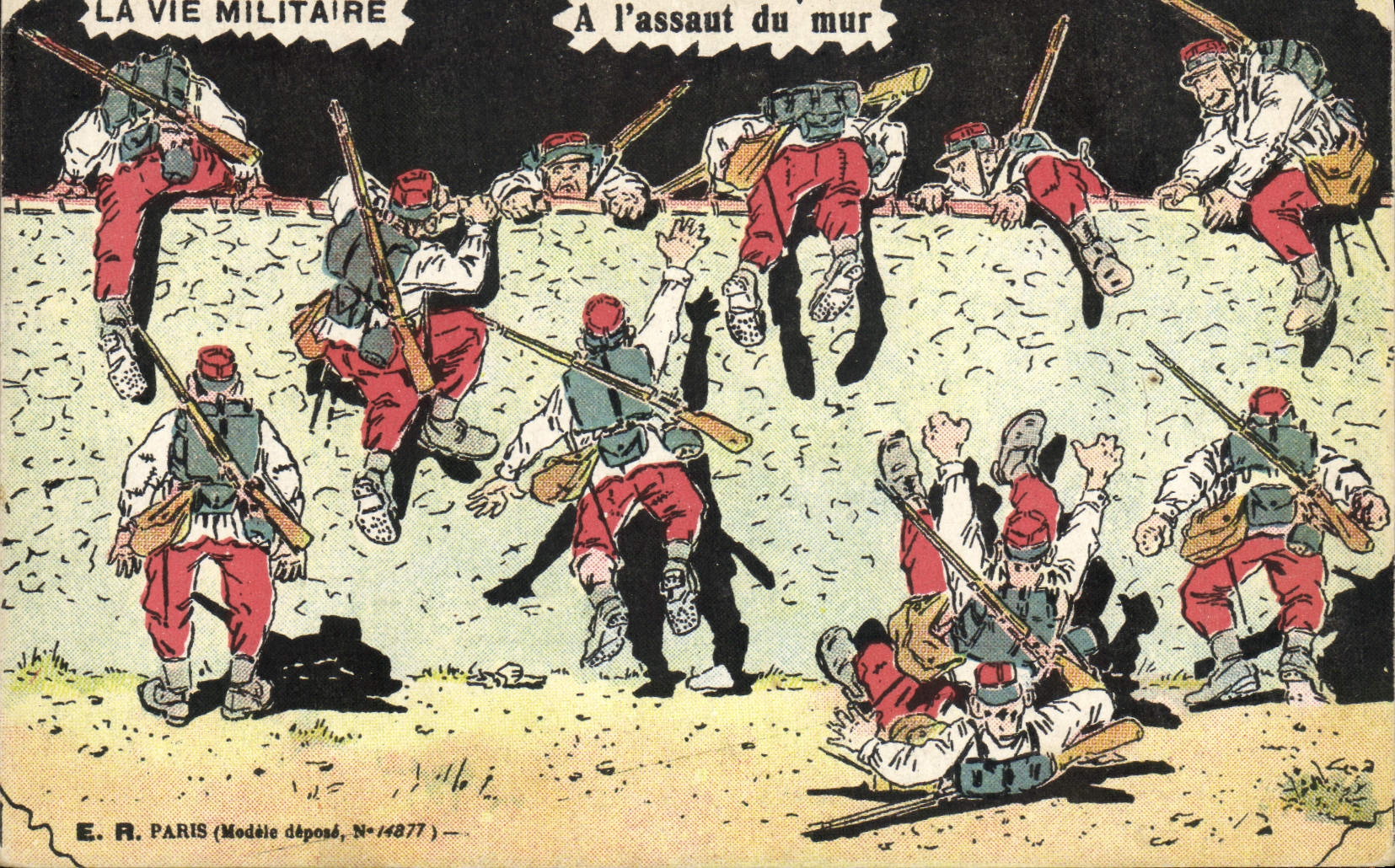 VINTAGE POSTCARD Militaria With the attack of the wall
