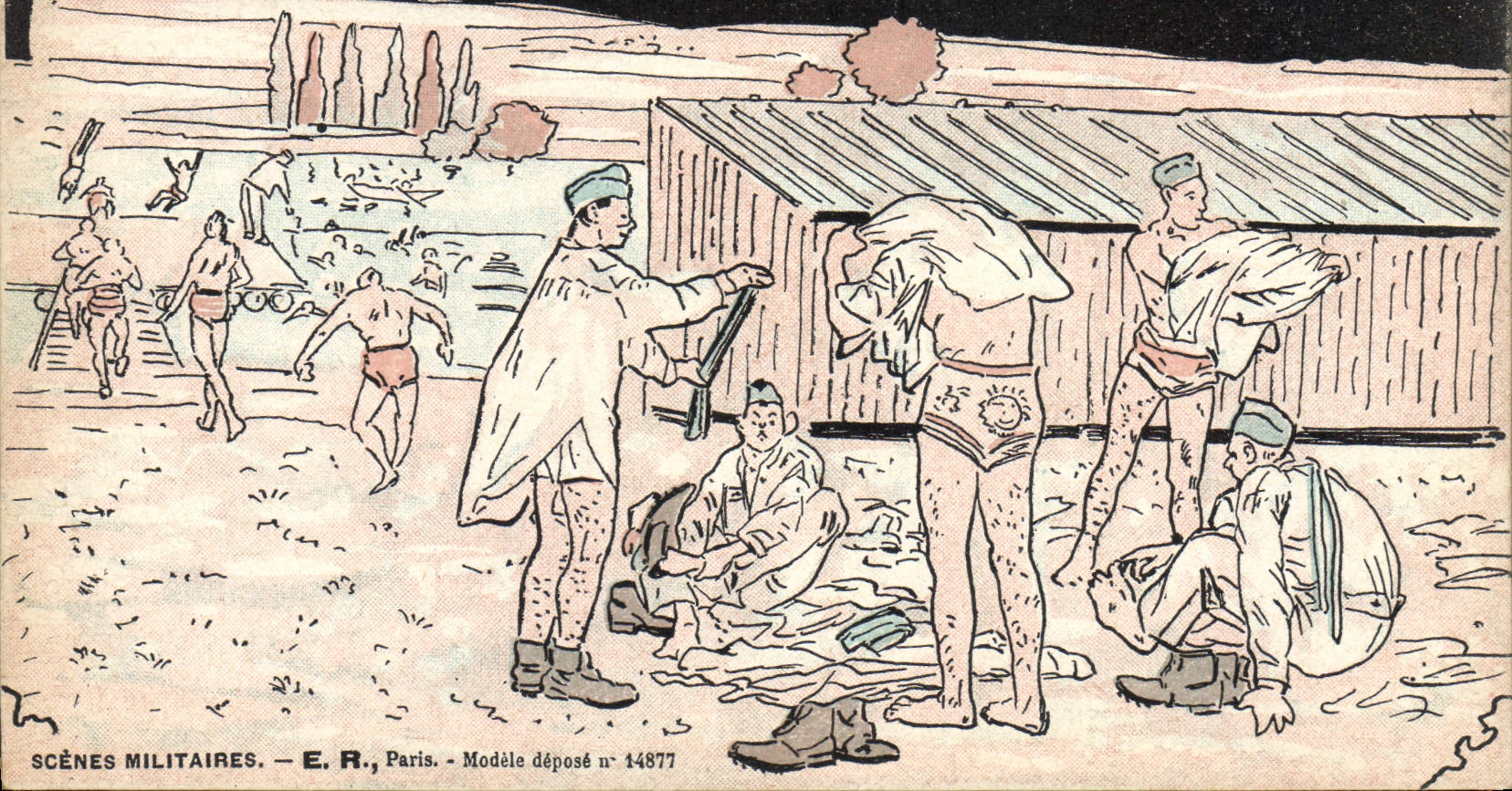VINTAGE POSTCARD Militaria With the bathe