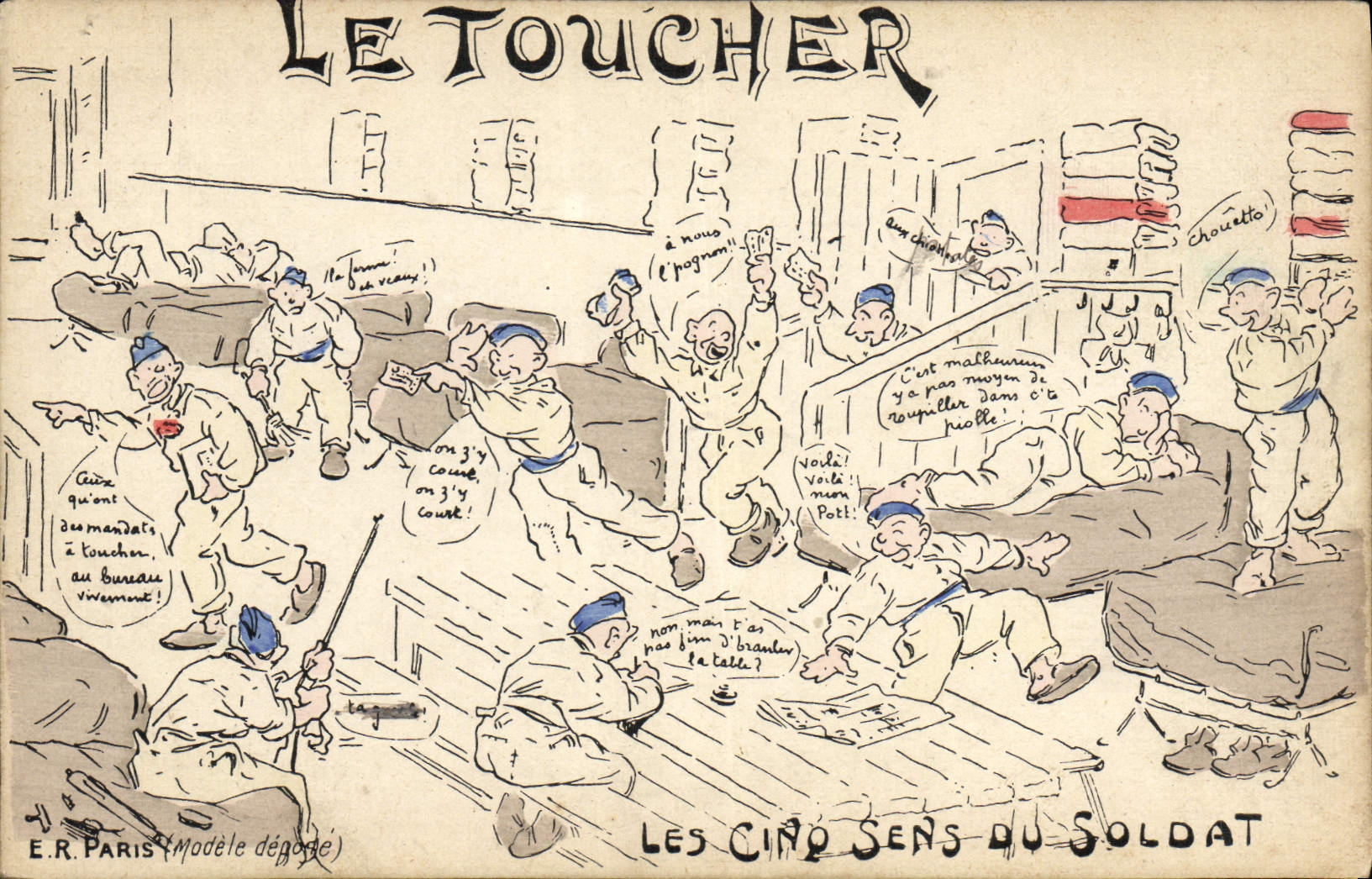 CPA Militaria Le toucher Les cinq sens du soldat 