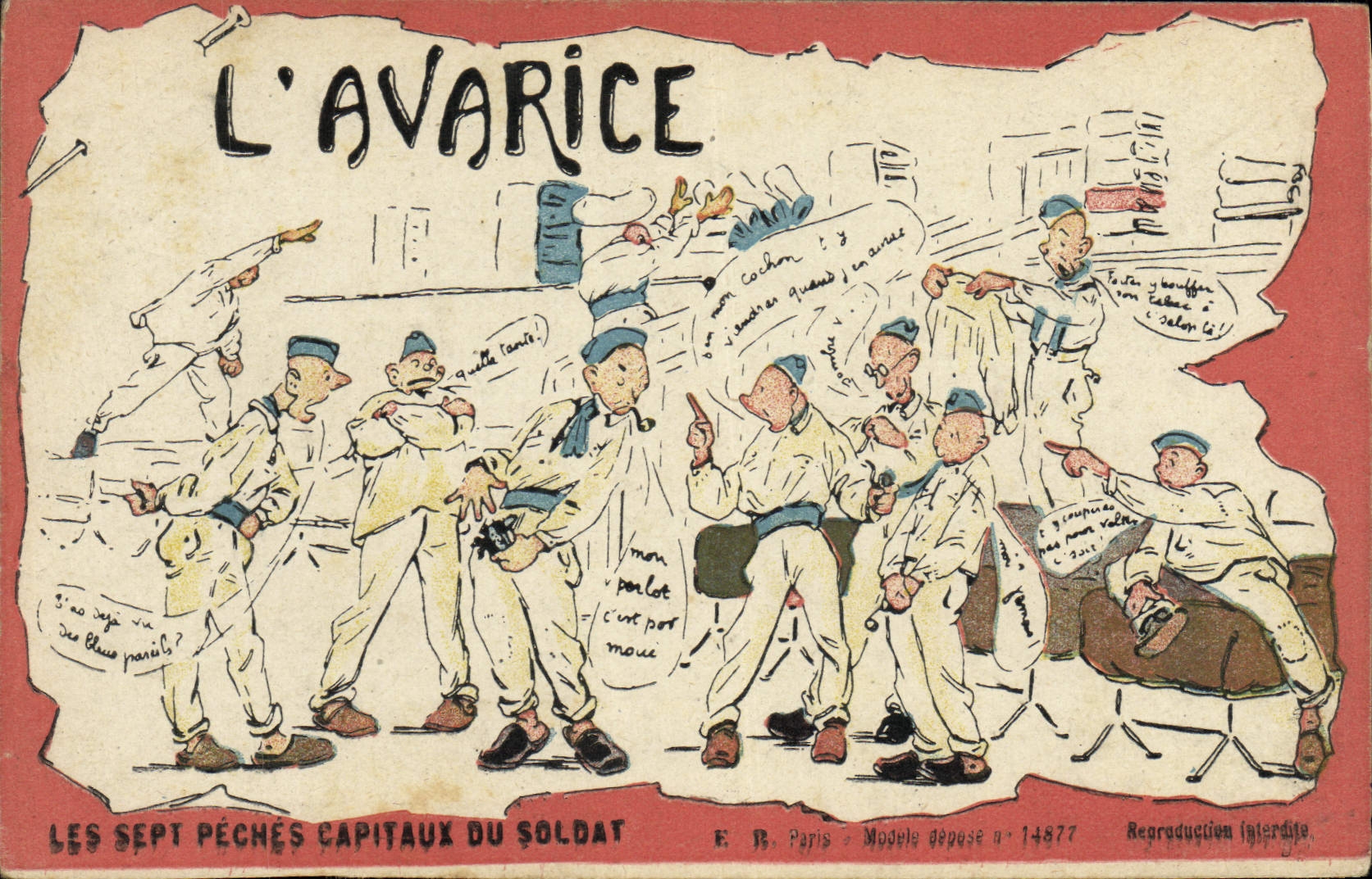 CPA Militaria L'avarice Les sept peches capitaux du soldat