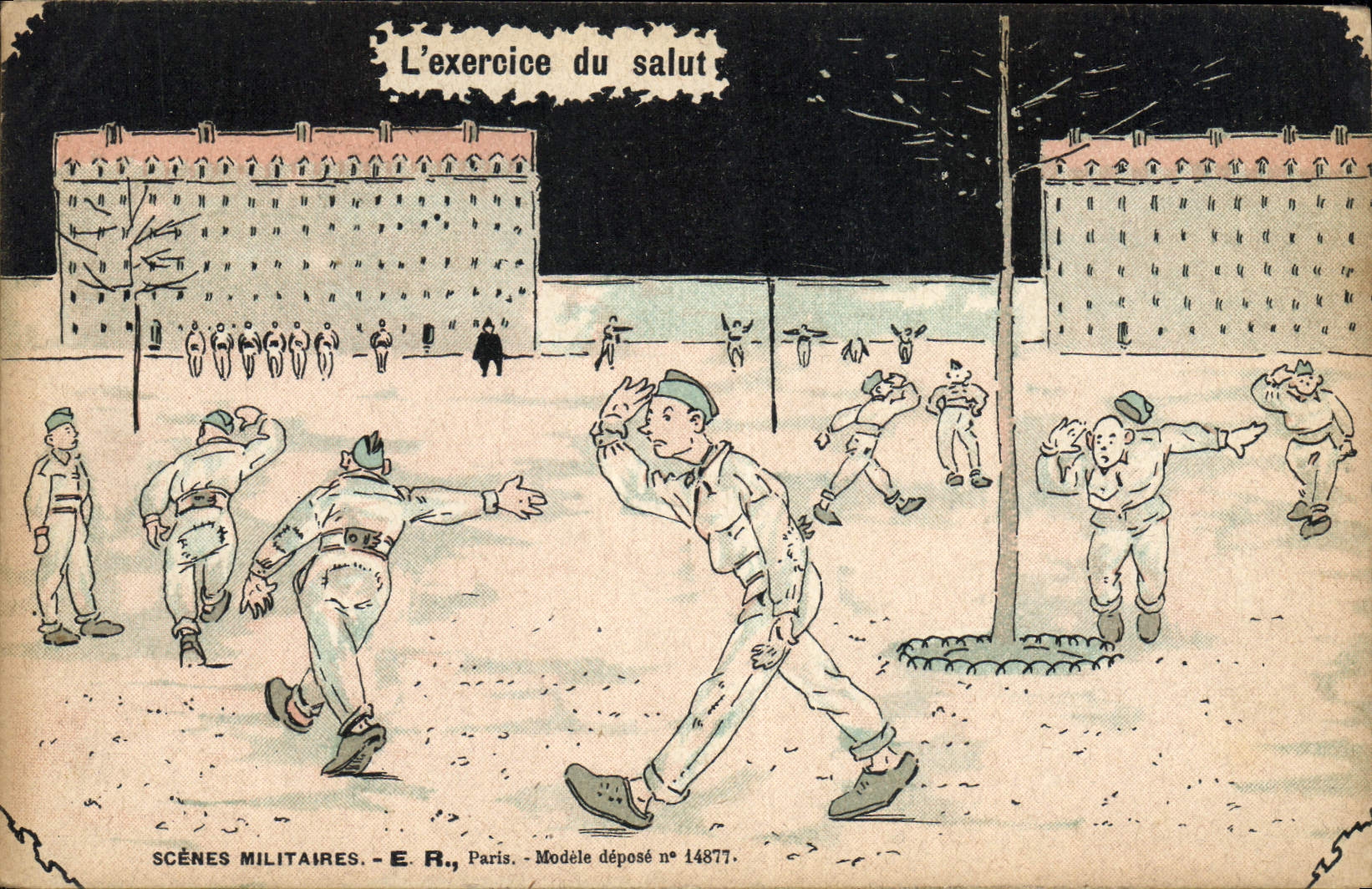 VINTAGE POSTCARD Militaria the exercise of the hello