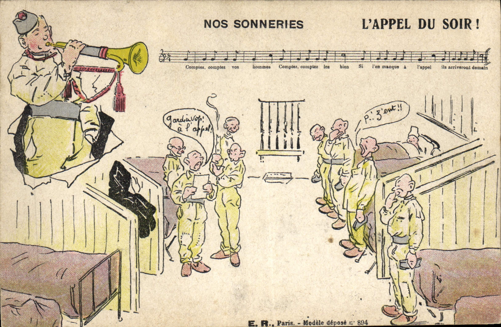 VINTAGE POSTCARD Militaria the call of the evening