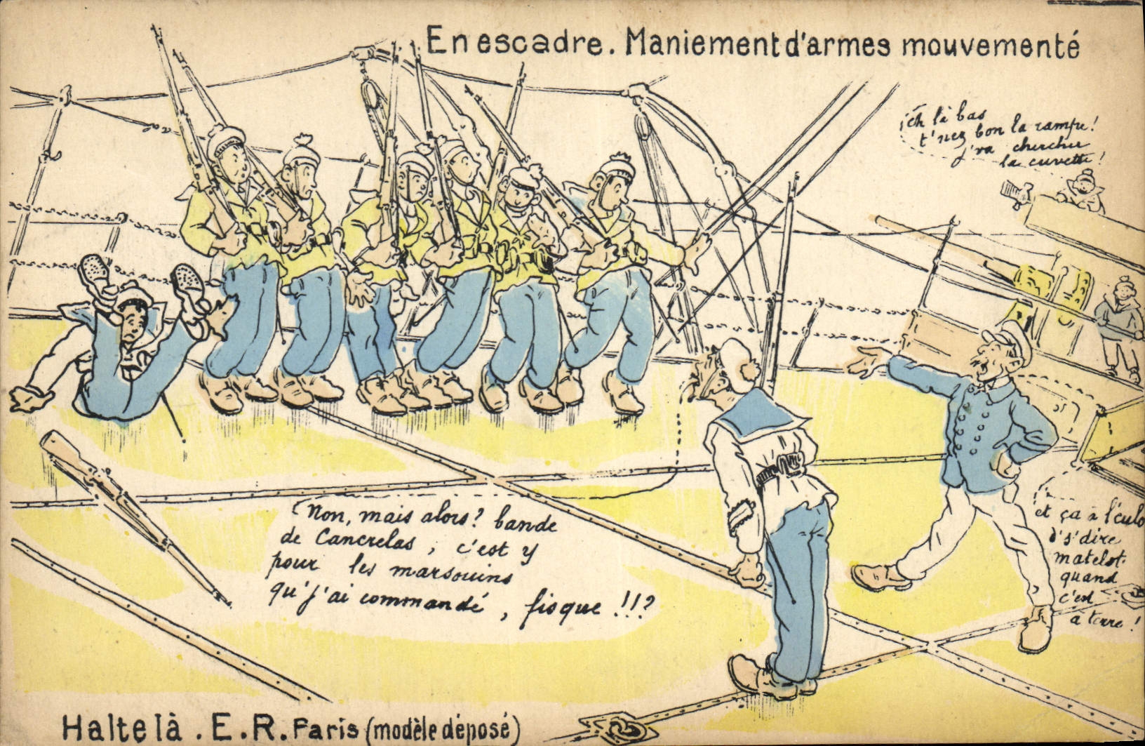 VINTAGE POSTCARD Militaria In Maniement squadron of weapons animates Marins