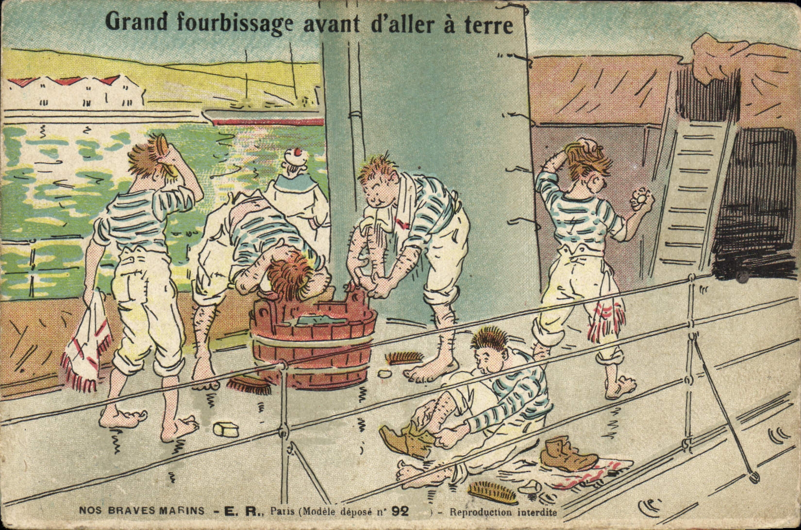 VINTAGE POSTCARD Militaria Great furbishing before going has ground