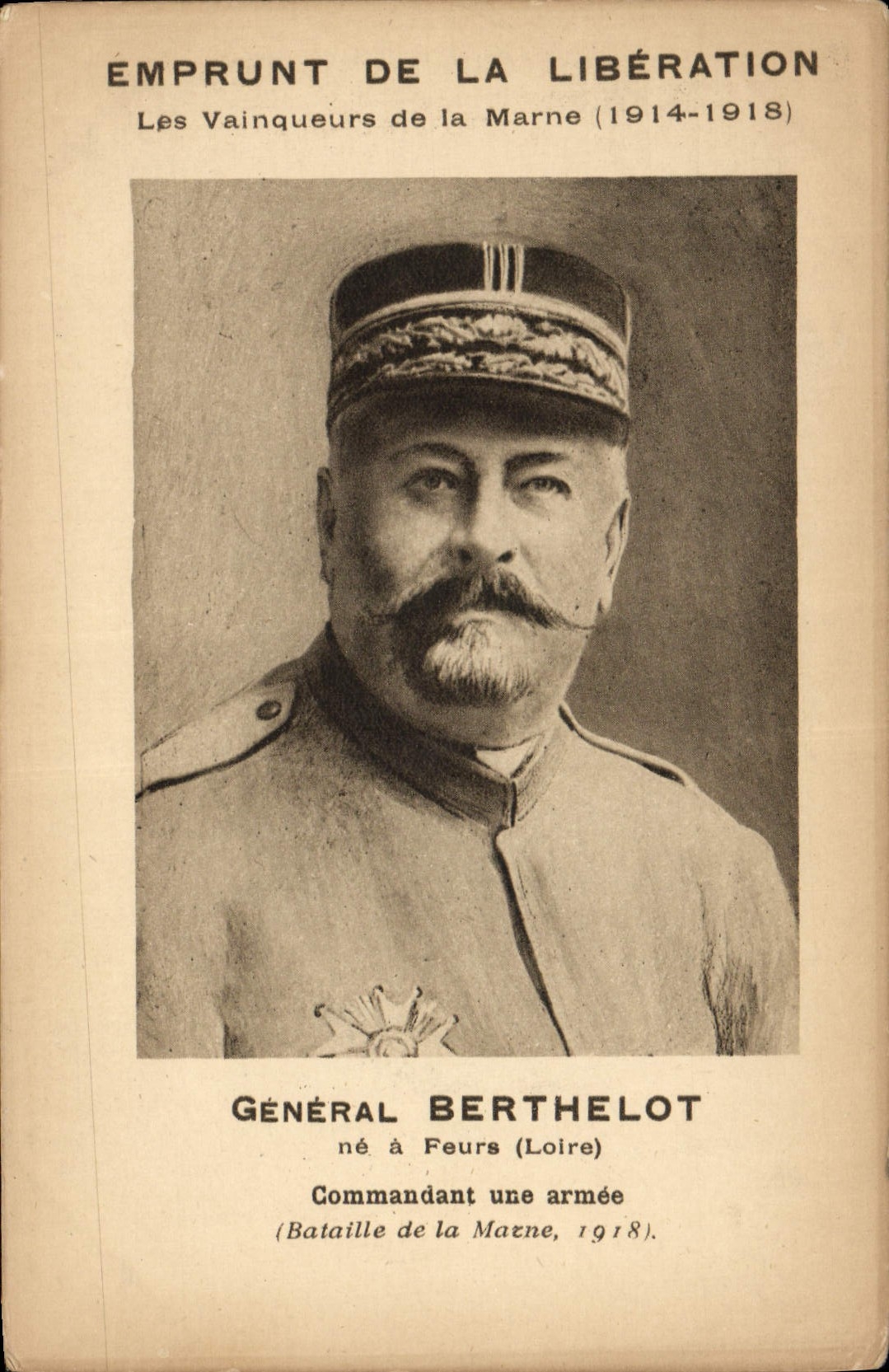 VINTAGE POSTCARD Militaria General Loan of the release Winners of the Marne Berthelot Flowers