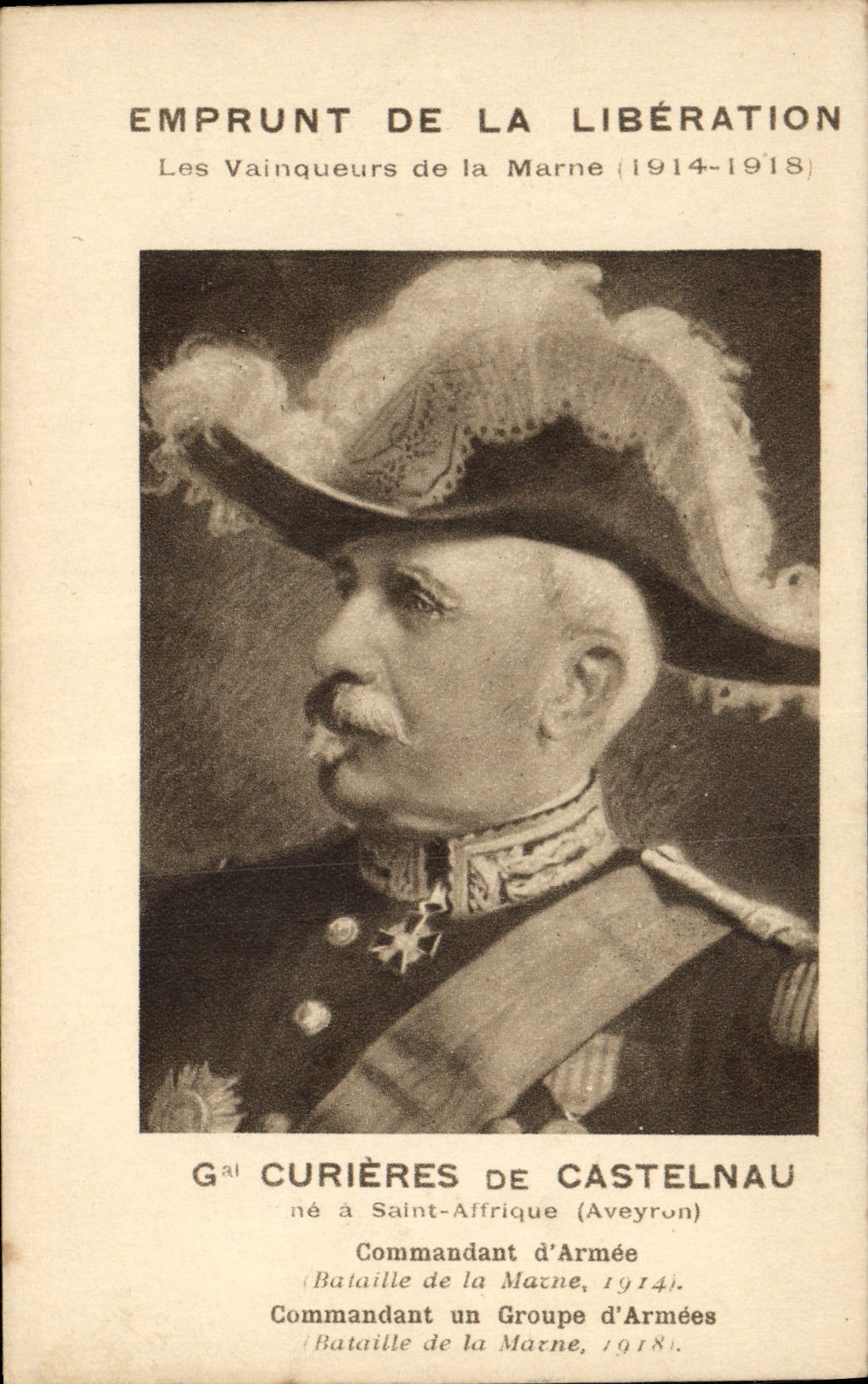 VINTAGE POSTCARD Militaria Loan of the release Winners of the Marne Gall Curieres de Castelnau Saint-Affrique