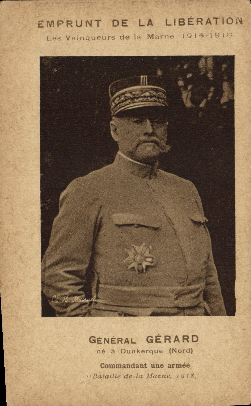 VINTAGE POSTCARD Militaria General Loan of the release Winners of the Marne Gerald Dunkirk
