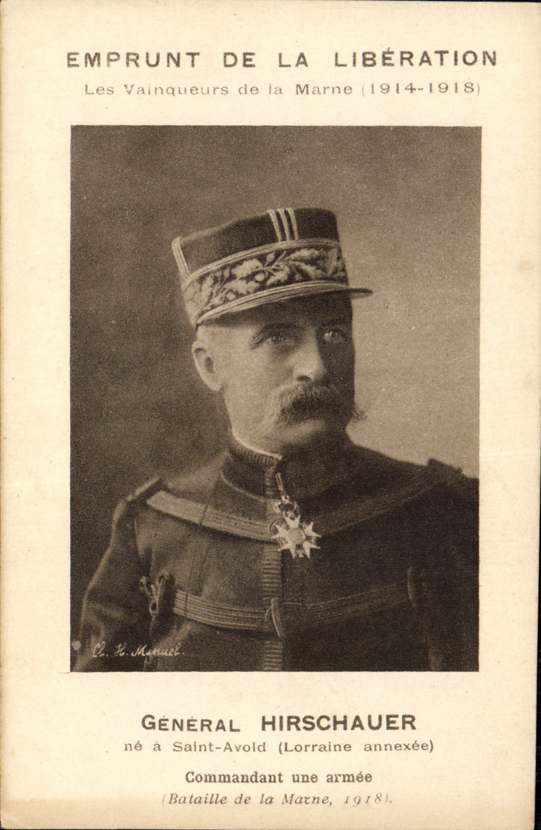 CPA Militaria Emprunt de la liberation Vainqueurs de la Marne General Hirschauer Saint-Avold 