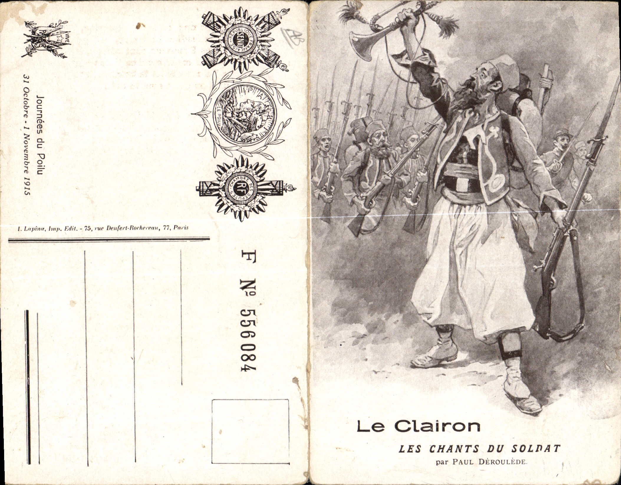 CPA depliante Militaria Le clairon Les chants du soldat Paul Deroulede 