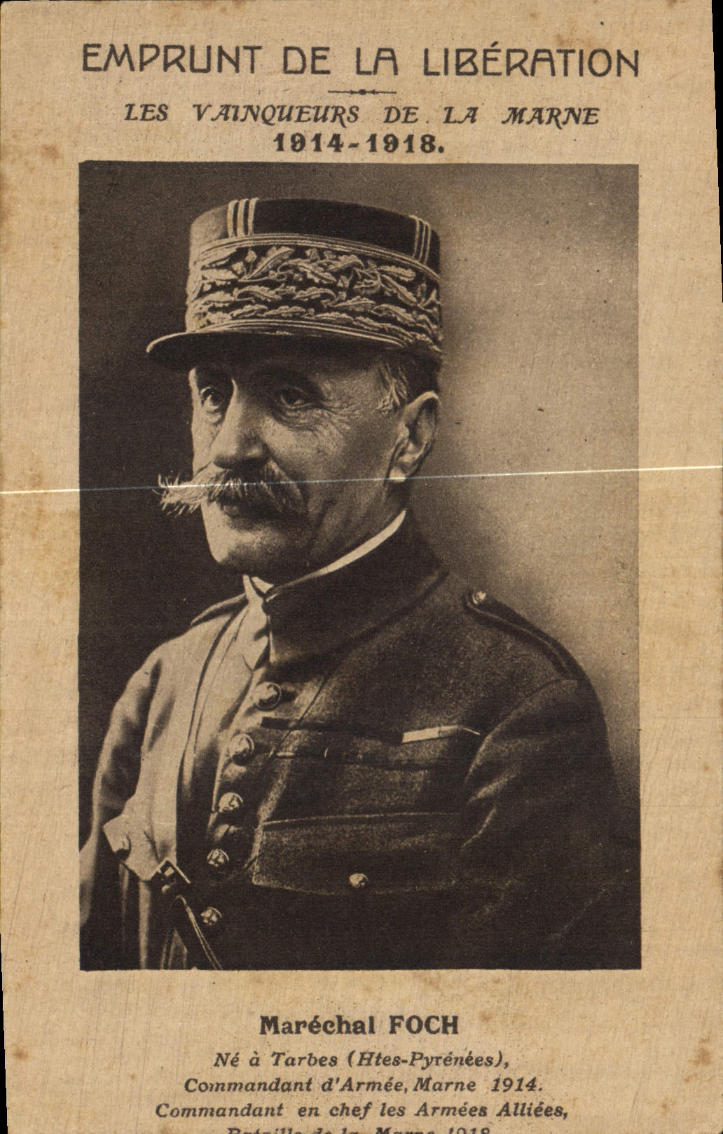 VINTAGE POSTCARD Militaria Loan of the release Winners of the Marne Foch Marshal