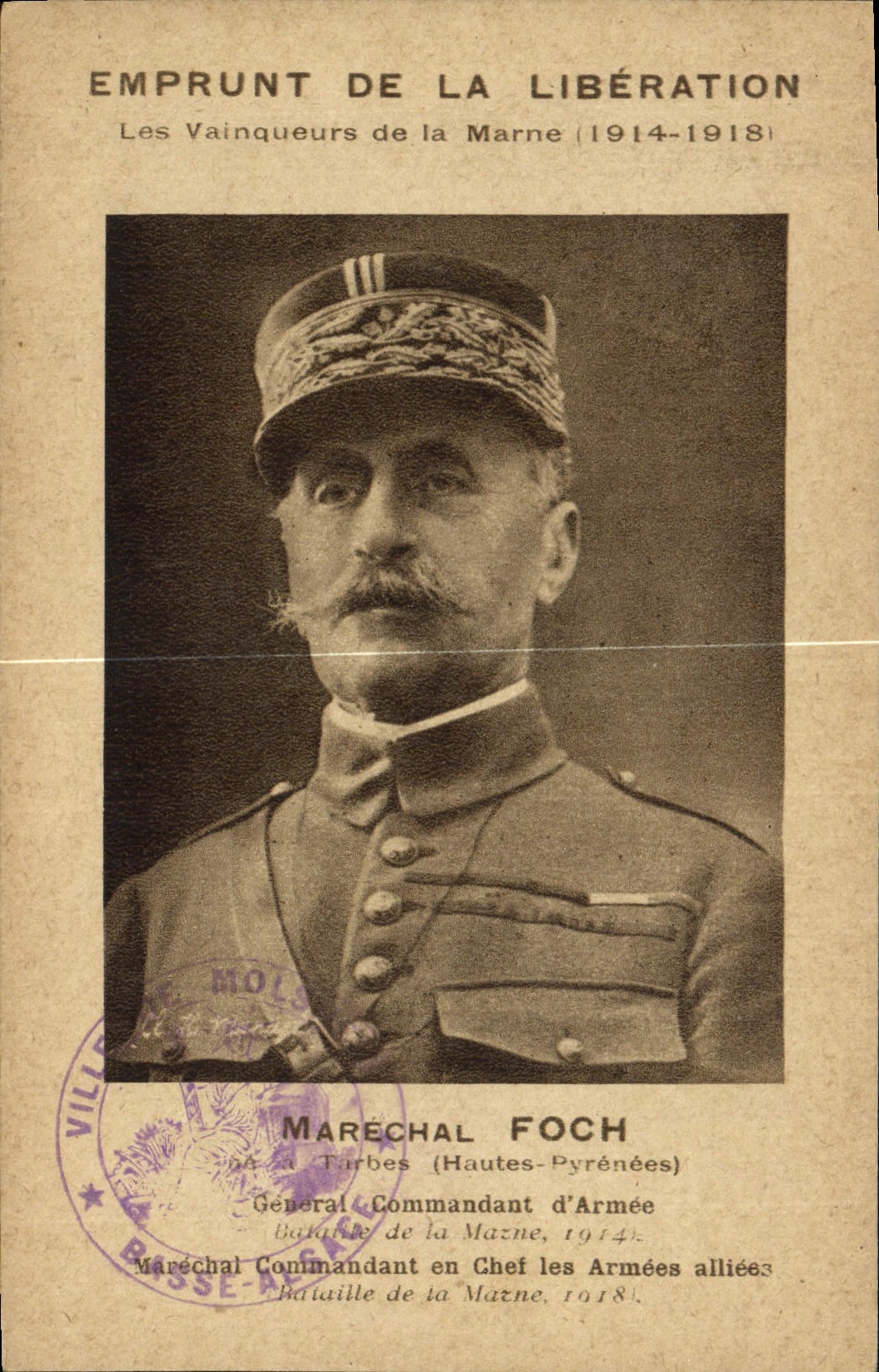 CPA Militaria Emprunt de la liberation Vainqueurs de la Marne Marechal Foch Tarbes