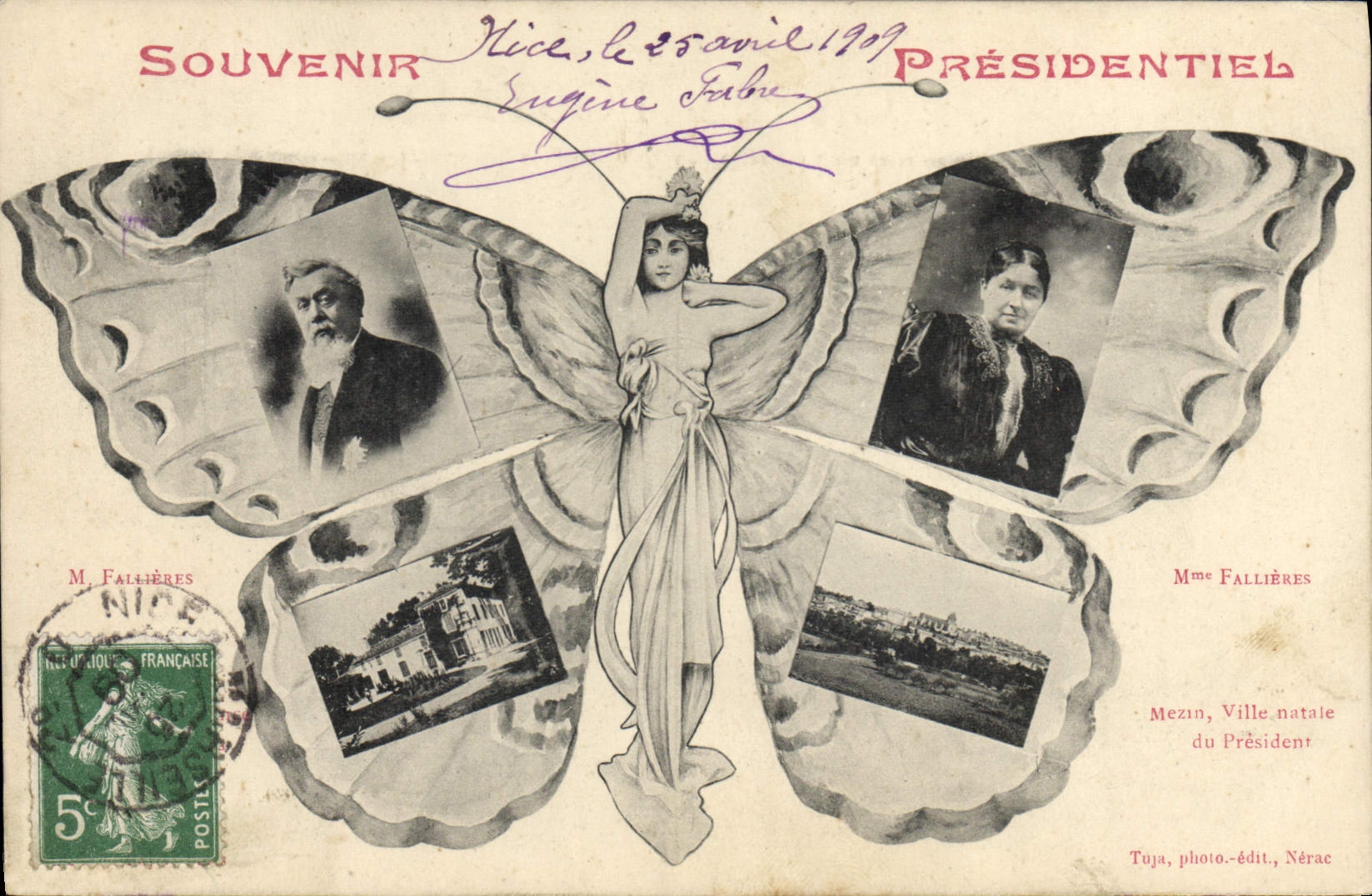 CPA Papillon Fallieres Mezin Ville natale du President